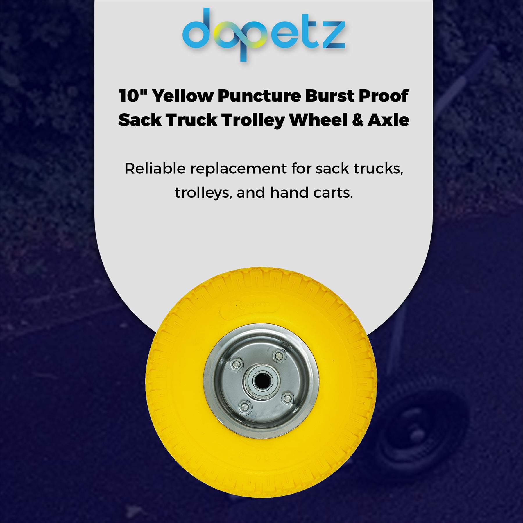 10" Yellow Puncture Burst Proof Sack Truck Trolley Wheel & Axle by Dapetz