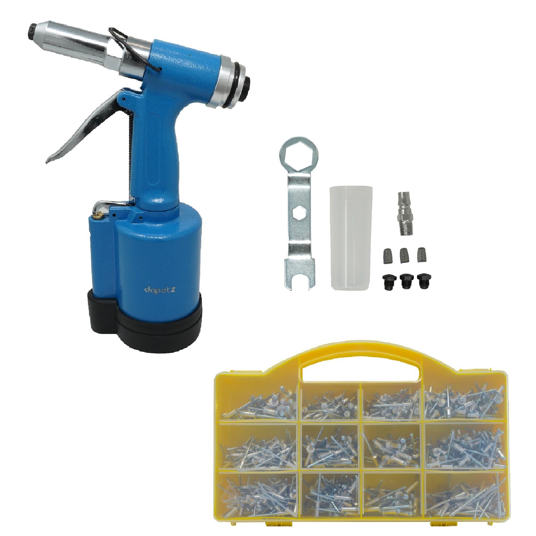 Air Hydraulic Rivet Gun Pop Riveter 3/16" 5/32" 1/8" 3/32" With 650pc Rivets