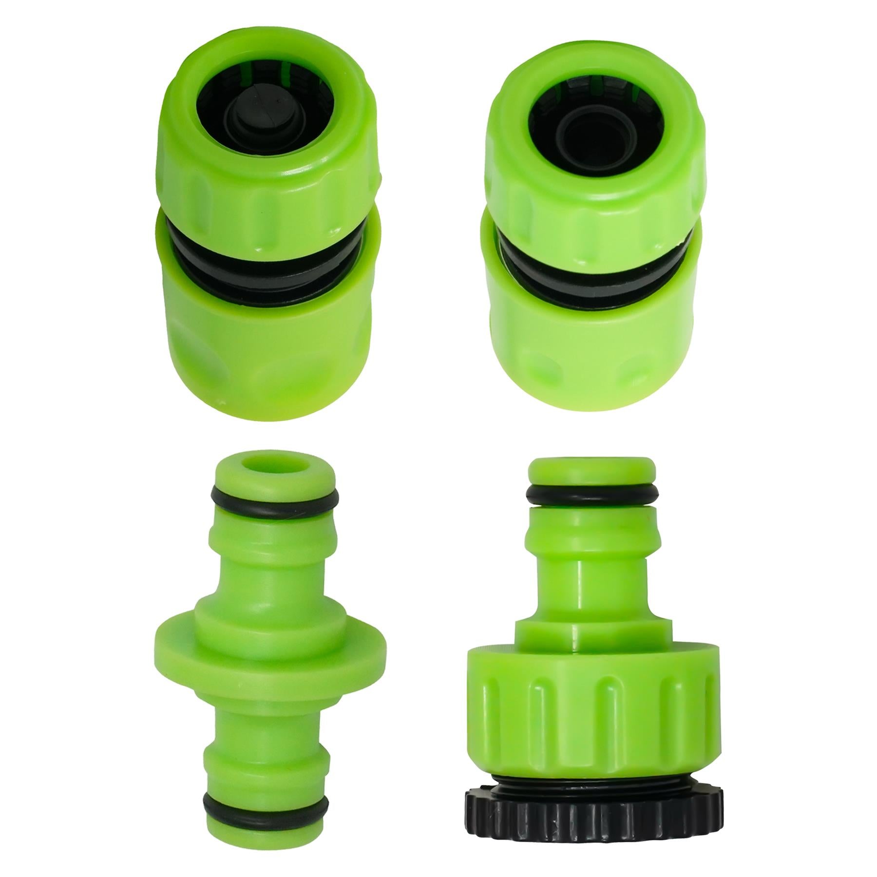 4PC Garden Hose Pipe Fitting Set Adaptor Waterstop 2-Way Connectors 1/2", 3/4" By Dapetz