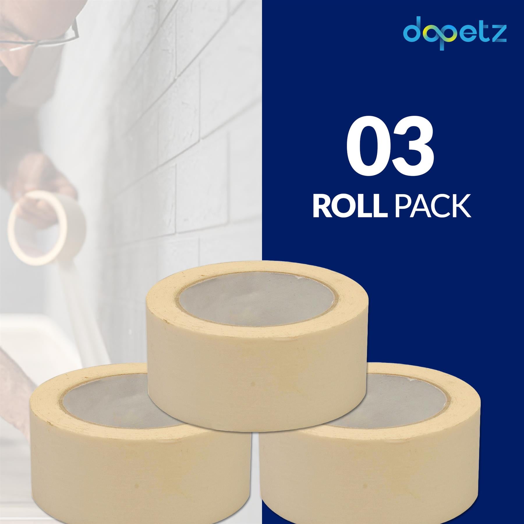 Masking Tape General 75mm x 50m DIY Painter Decorating Easy Tear White 3PCS By Dapetz