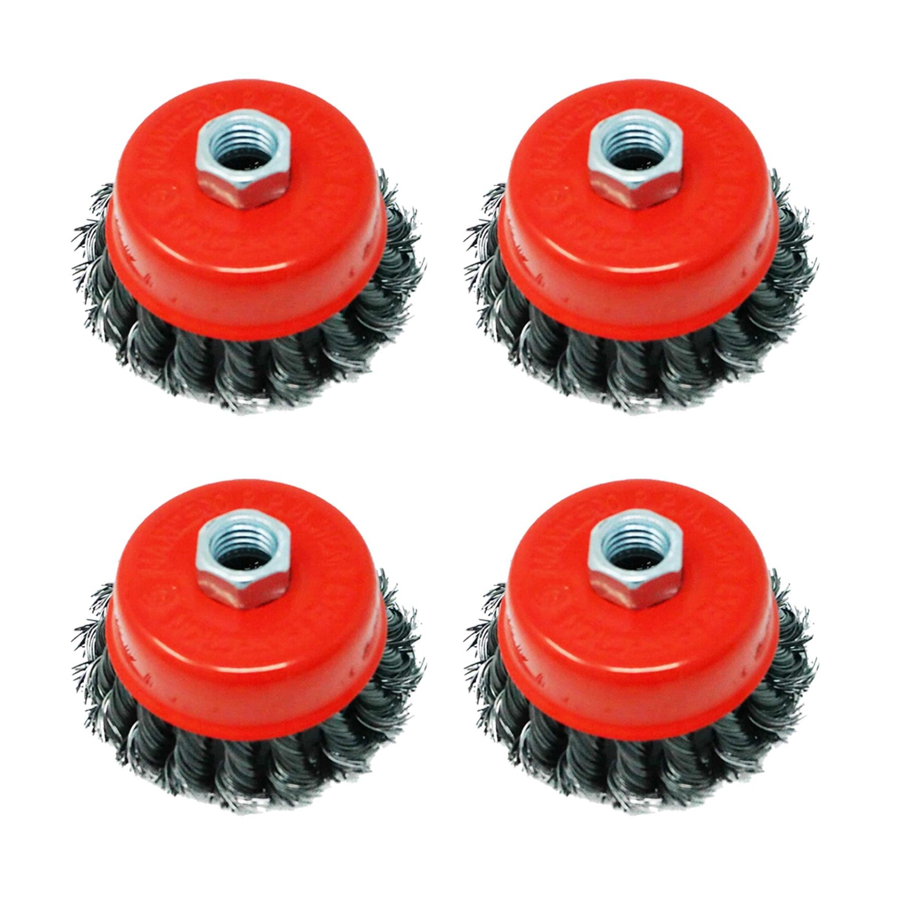 4PCs Twist Knot Wire Wheel Cup Brush Set for Angle Grinder 3" M14 Crew By Dapetz