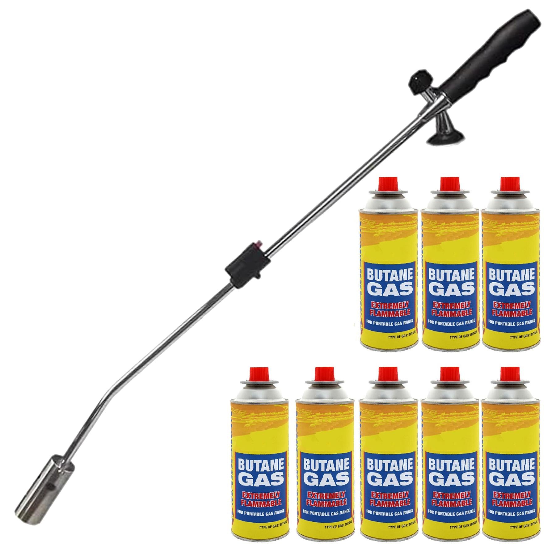 Butane Wand Blowtorch For Weed Gas Burner Torch with Adjustable Flame Weeds Killer Burner Flame Thrower With 8 Gas Refills Canisters with adaptor Converts Fuel Canister Head for Long Gas Tank