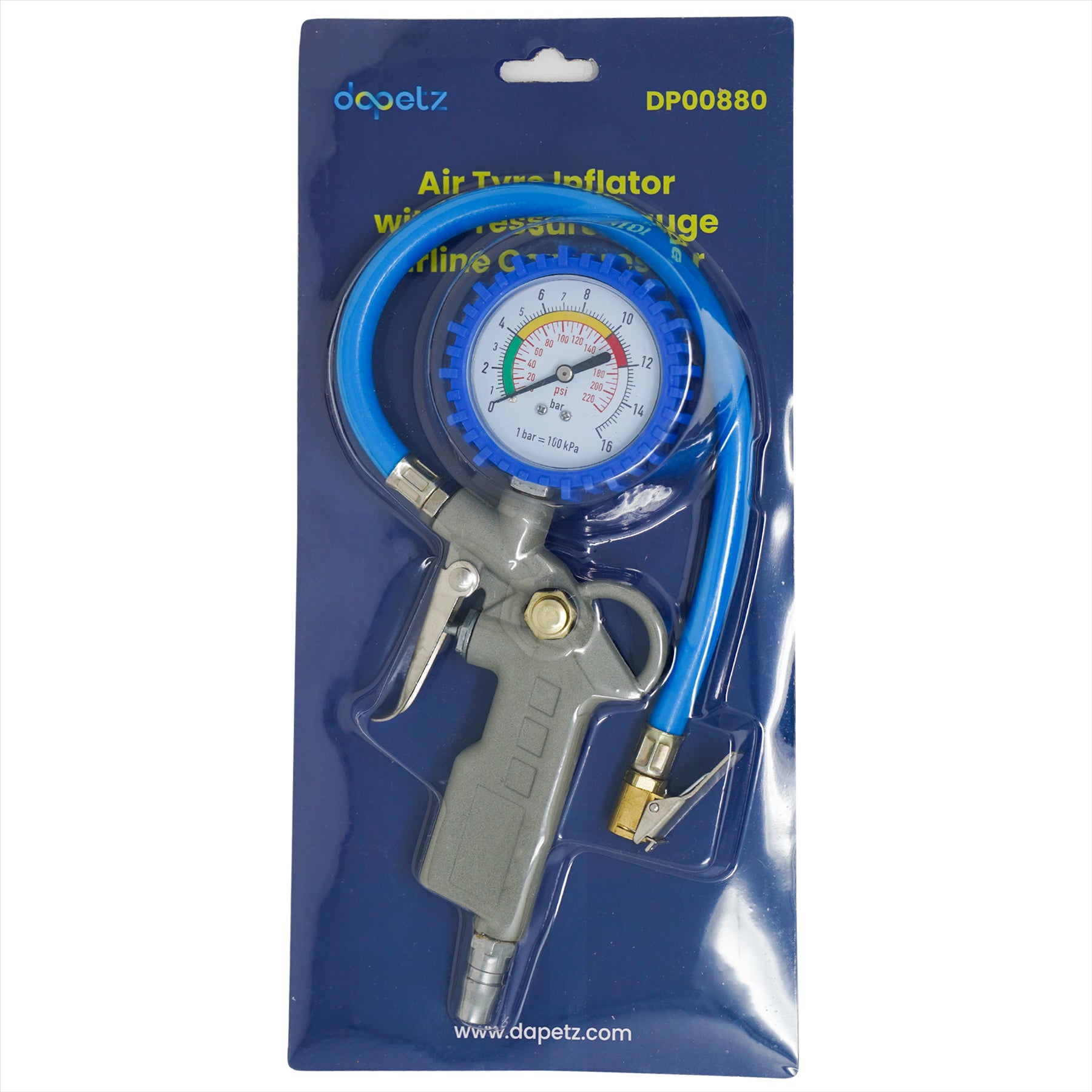 Tyre Air Inflator and Pressure Gauge Gun For Use With Air Compressor Car Van