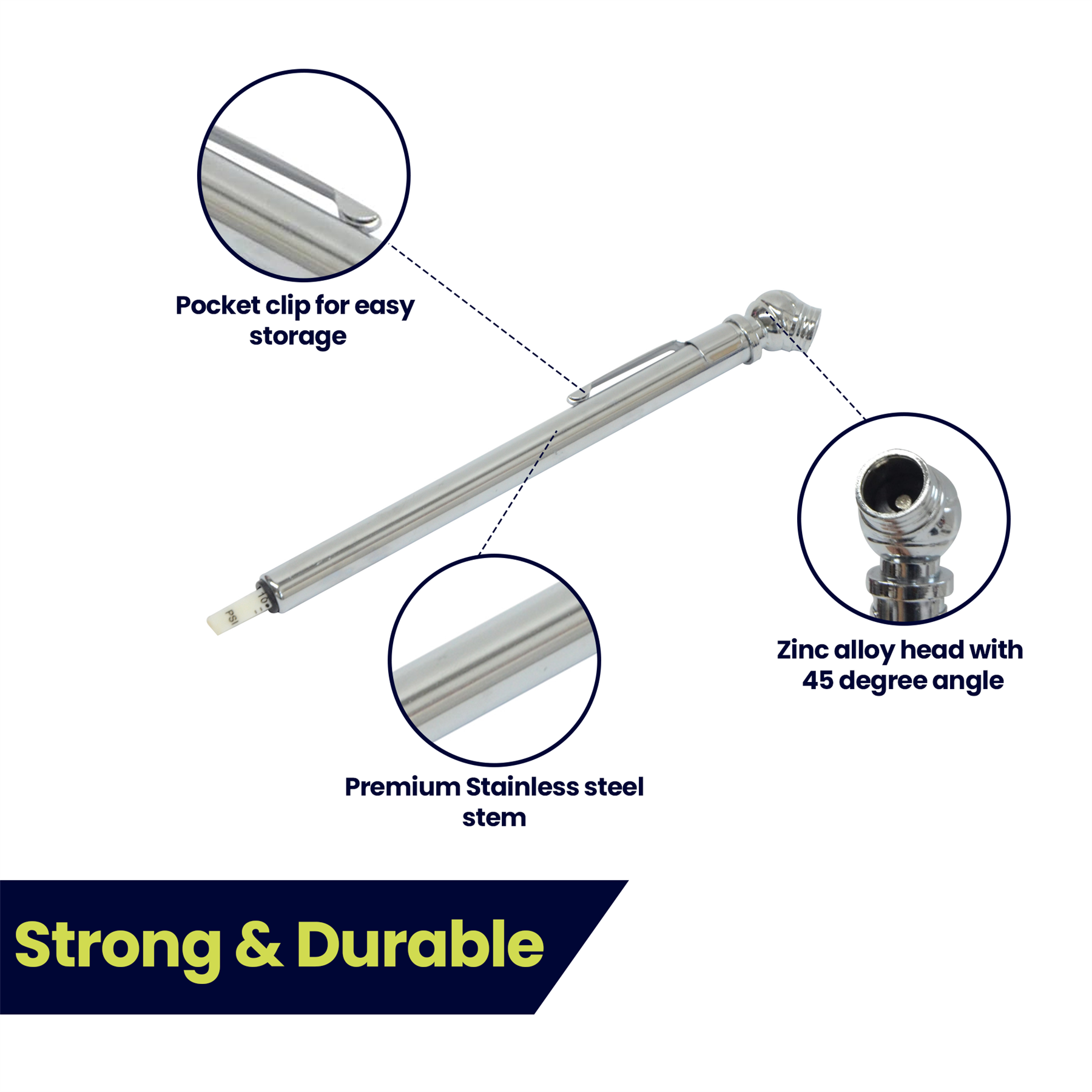 Tire pressure gauge for accurate tire inflation Car Bike Cyle Caravan Pocket Sized Gauge 10-100 Psi by Dapetz