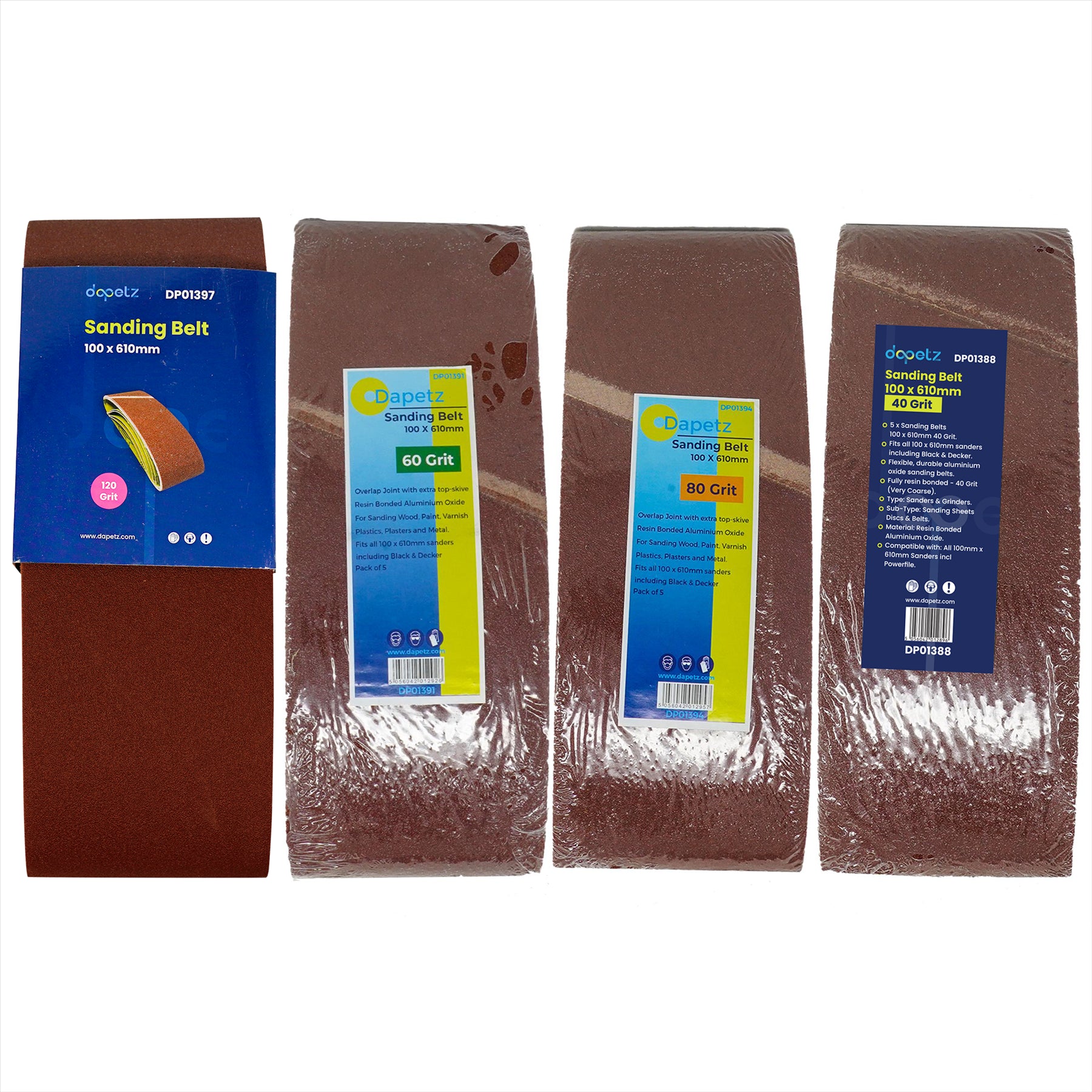 20 Mixed Grade Sanding Belts 610mm x 100mm (40, 60, 80, 120 Grit) By Dapetz By Dapetz