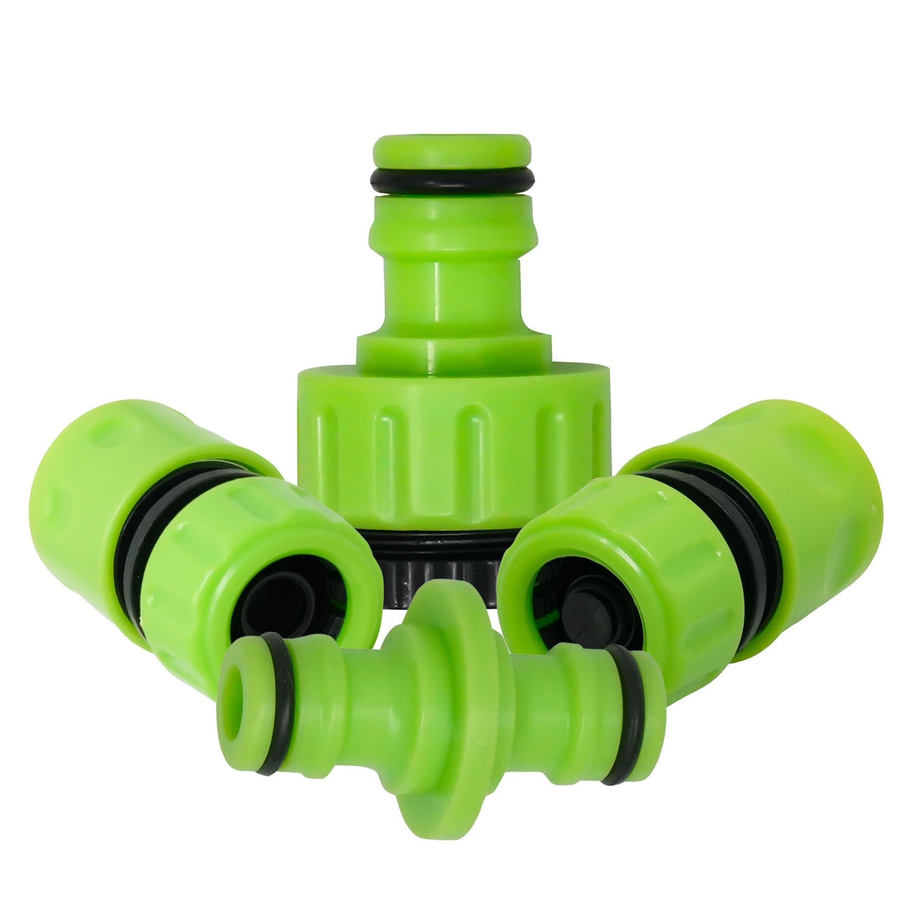 4PC Garden Hose Pipe Fitting Set Adaptor Waterstop 2-Way Connectors 1/2", 3/4" By Dapetz