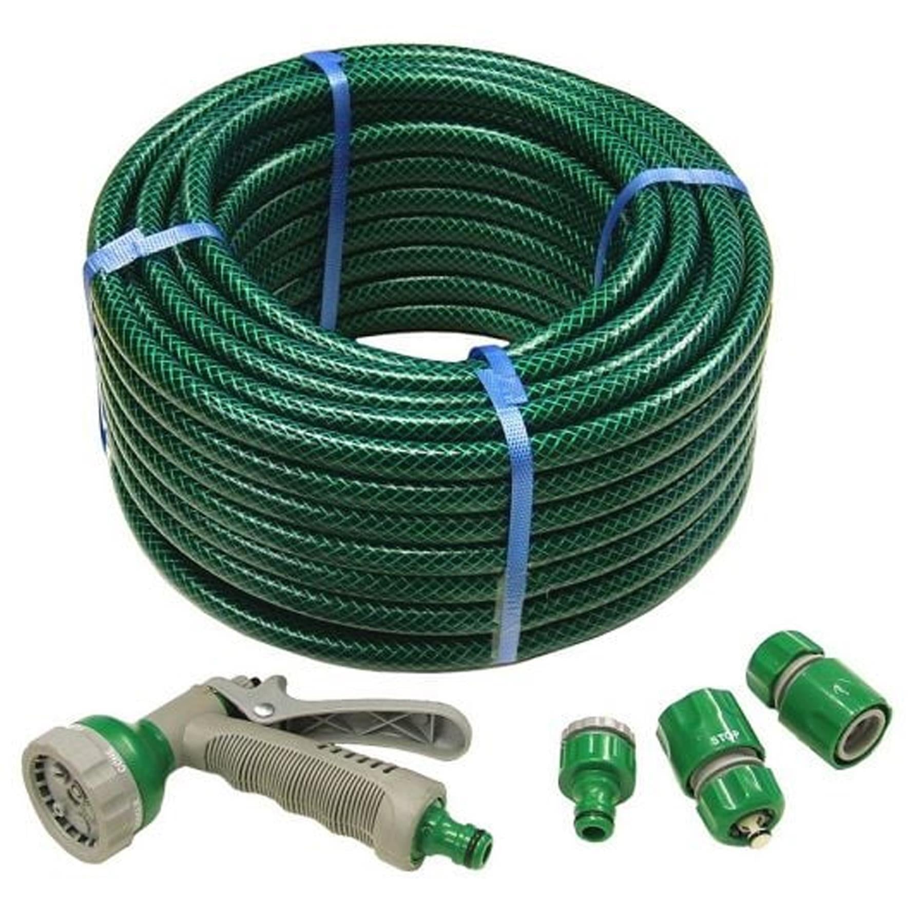 50m Garden Hose Pipe With Spray Gun Set PVC Watering Hose Green By Dapetz