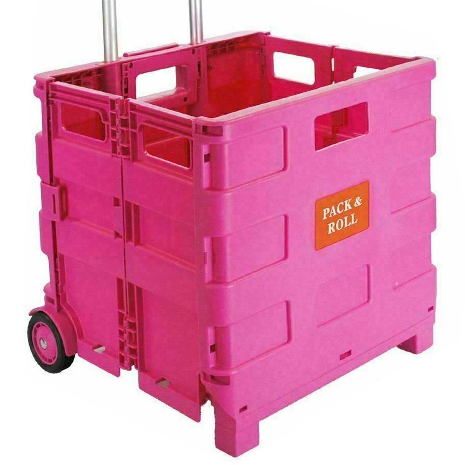 Dapetz Folding Shopping Trolley Foldable Cart Boot Fold Up Storage Box Crate 25kg Load Capacity - Pink