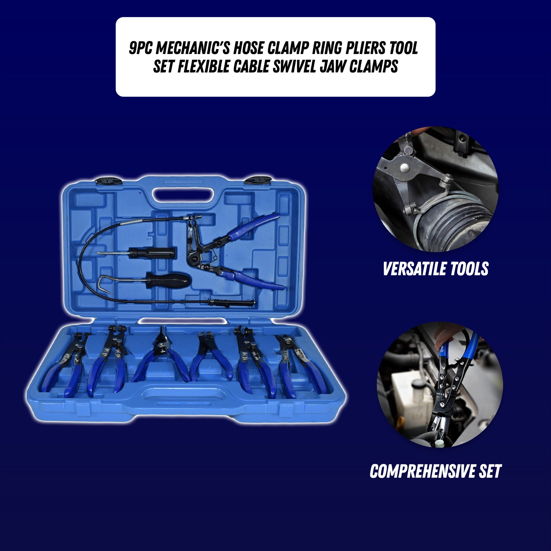 9 Pc Hose Clamp Pliers Removal Garage Tool Set Swivel Jaw Flat Band by Dapetz