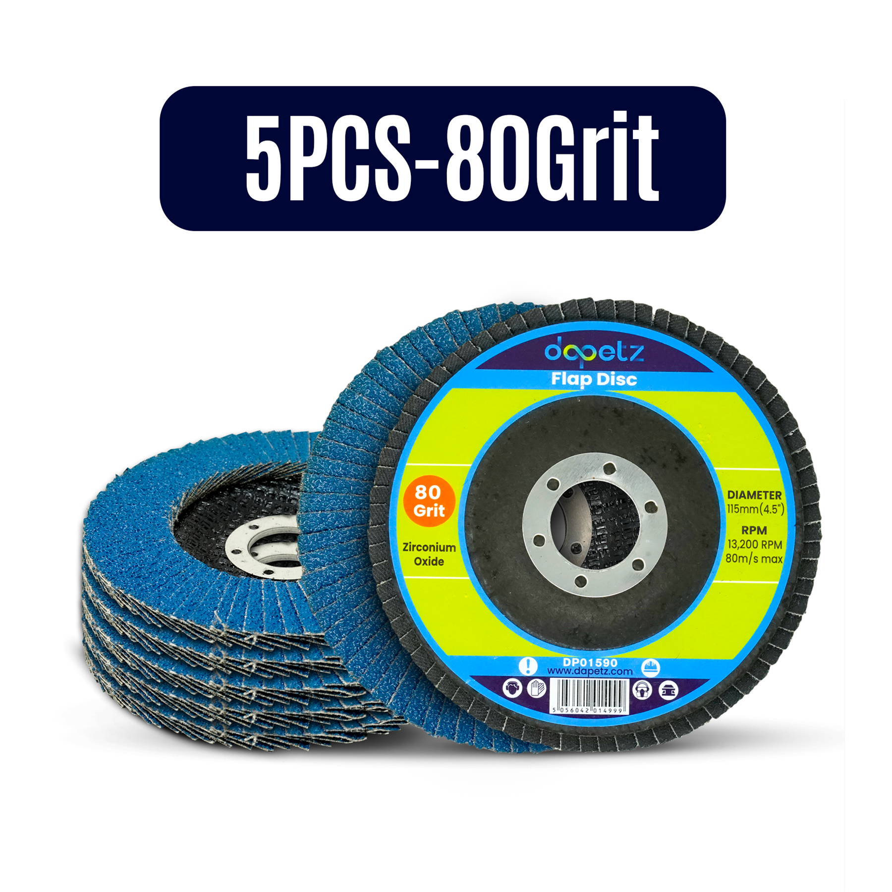 5pcs Flap Grinding Sanding Discs 115mm 4.5" 80 Grit Zirconium Oxide By Dapetz