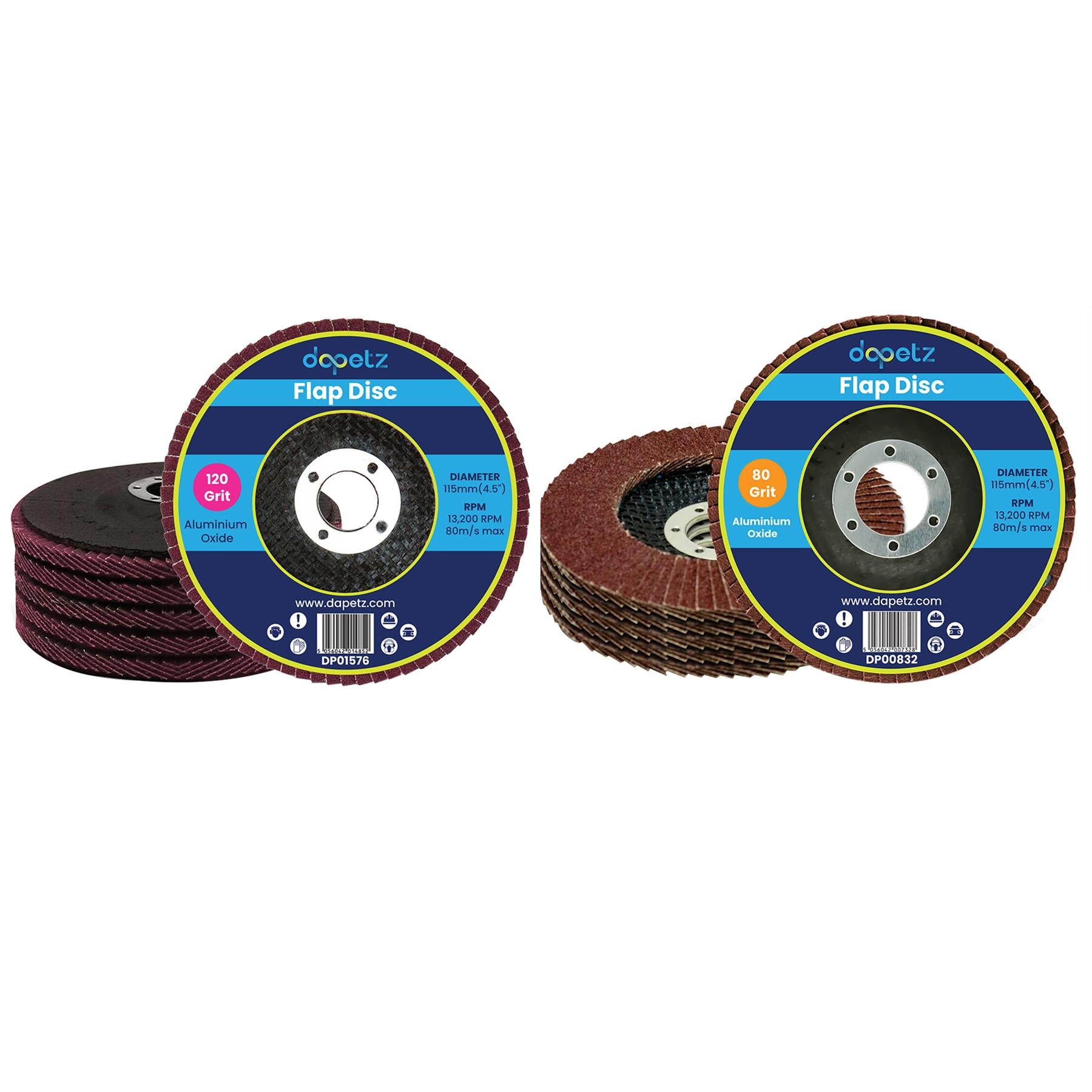 Flap Discs 80 & 120 Grit | 115mm Sanding & Grinding Wheels for 4.5" Angle Grinders (Pack of 10) By Dapetz