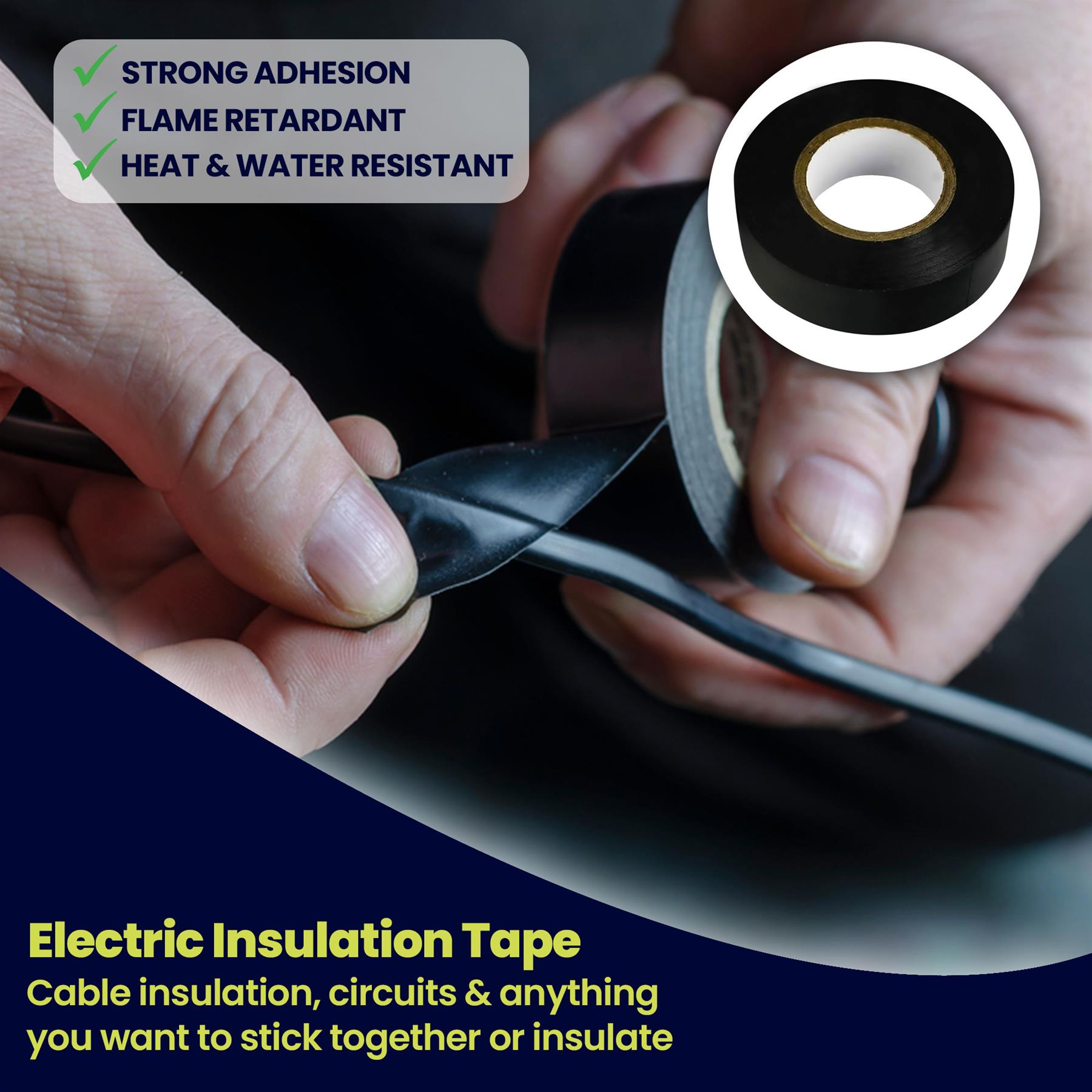 10PCS Electrical PVC Insulating Tape 19mm x 33m Flame Retardent Black By Dapetz