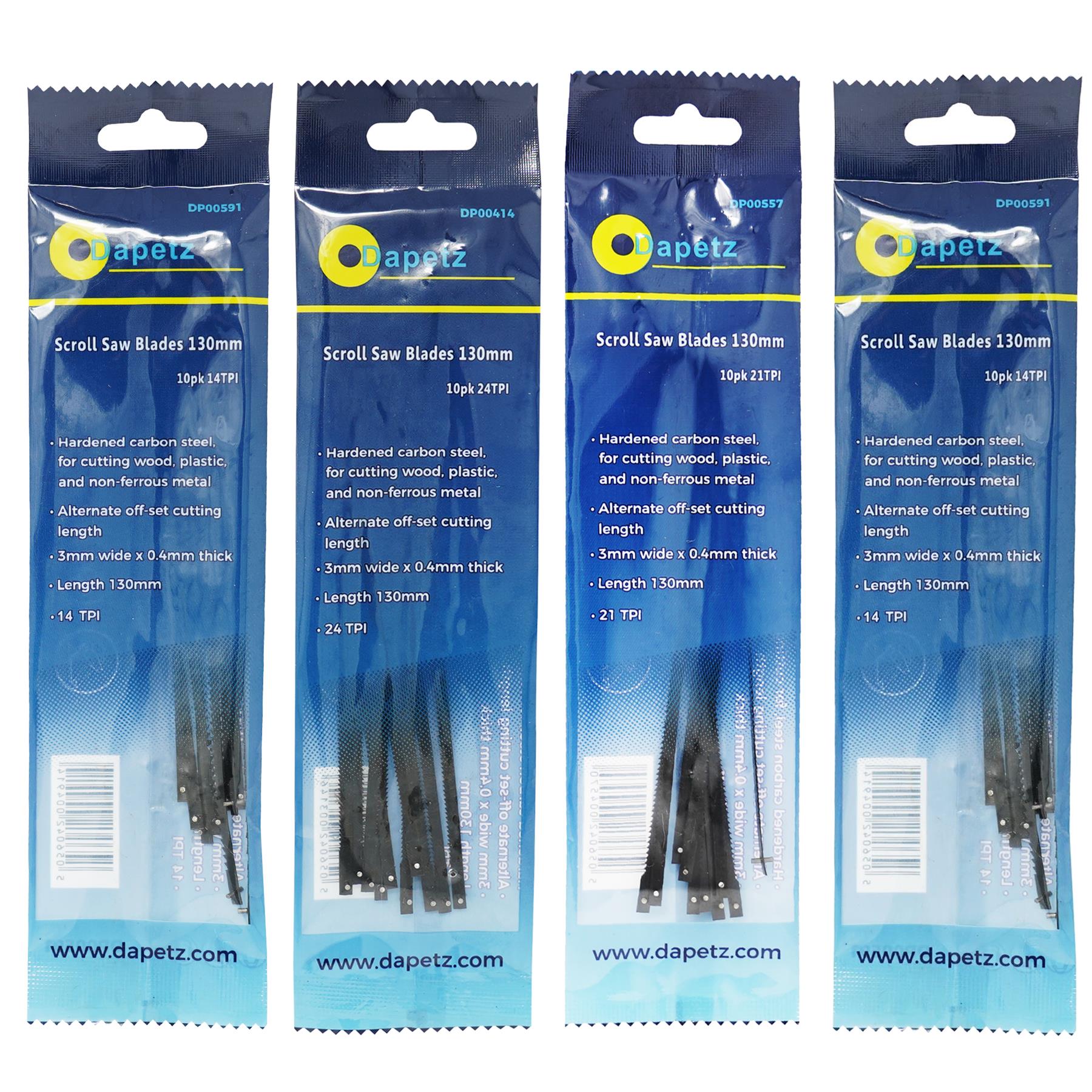 80 Scroll Saw Blades 10 Each 10, 14, 21 And 24 Tpi - Pin Ended - 130mm Long