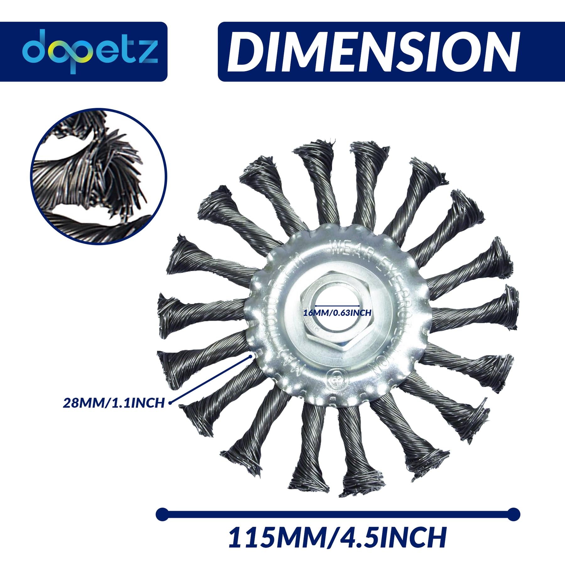 Rotary Steel Wire Brush Twist Knot Wheel Brush For Angle Grinder 115mm / 4.5" By Dapetz