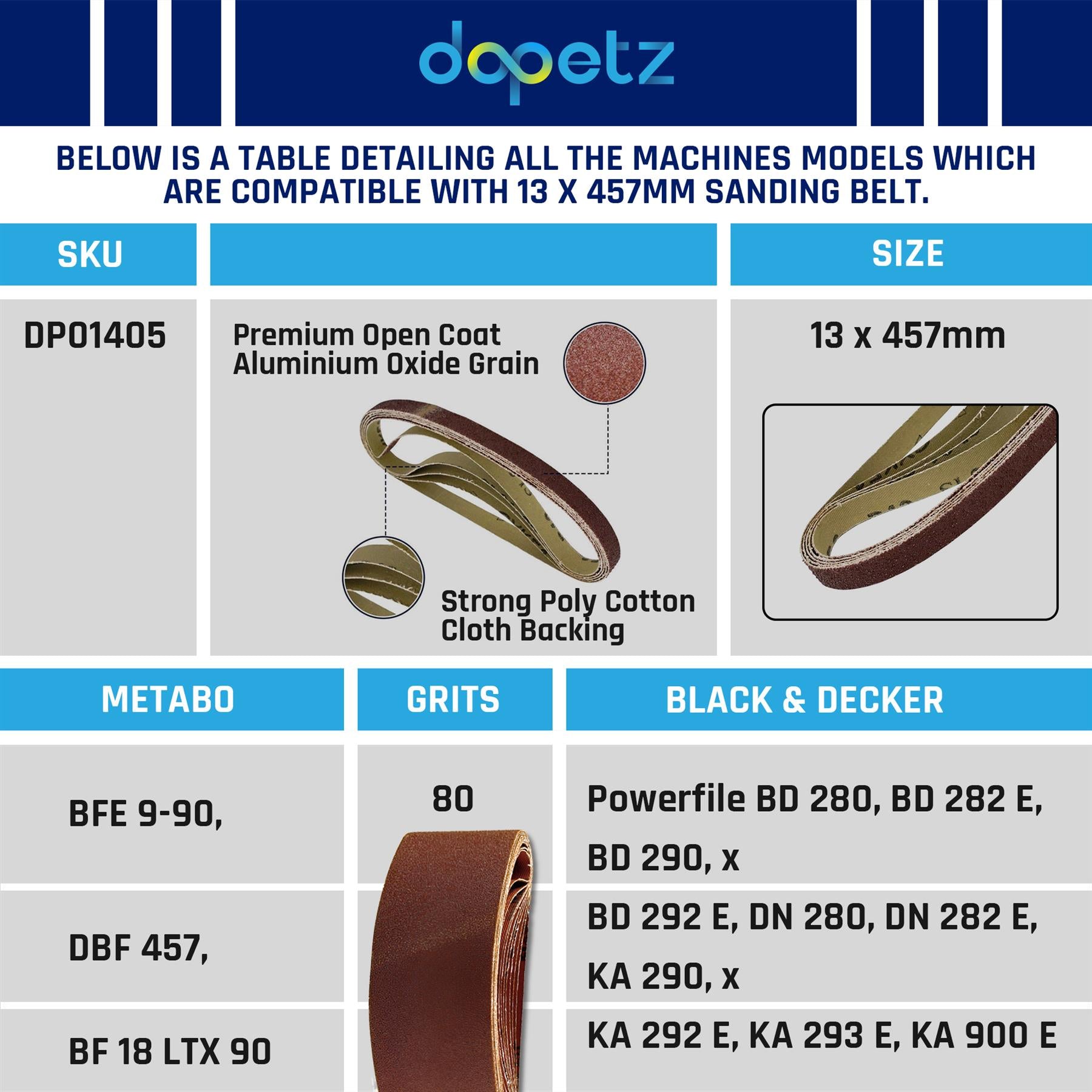 15Pcs Sanding Belts 13 x 457mm 80 Grit Aluminium Oxide For Bosch Makita Sander By Dapetz