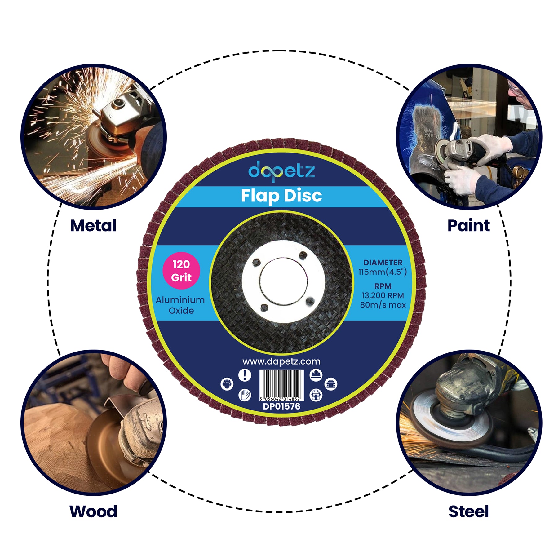 10PCs Flap Grinding Sanding Discs 115mm 4.5" 120 Grit Aluminium Oxide Angle Wheel For Bosch By Dapetz