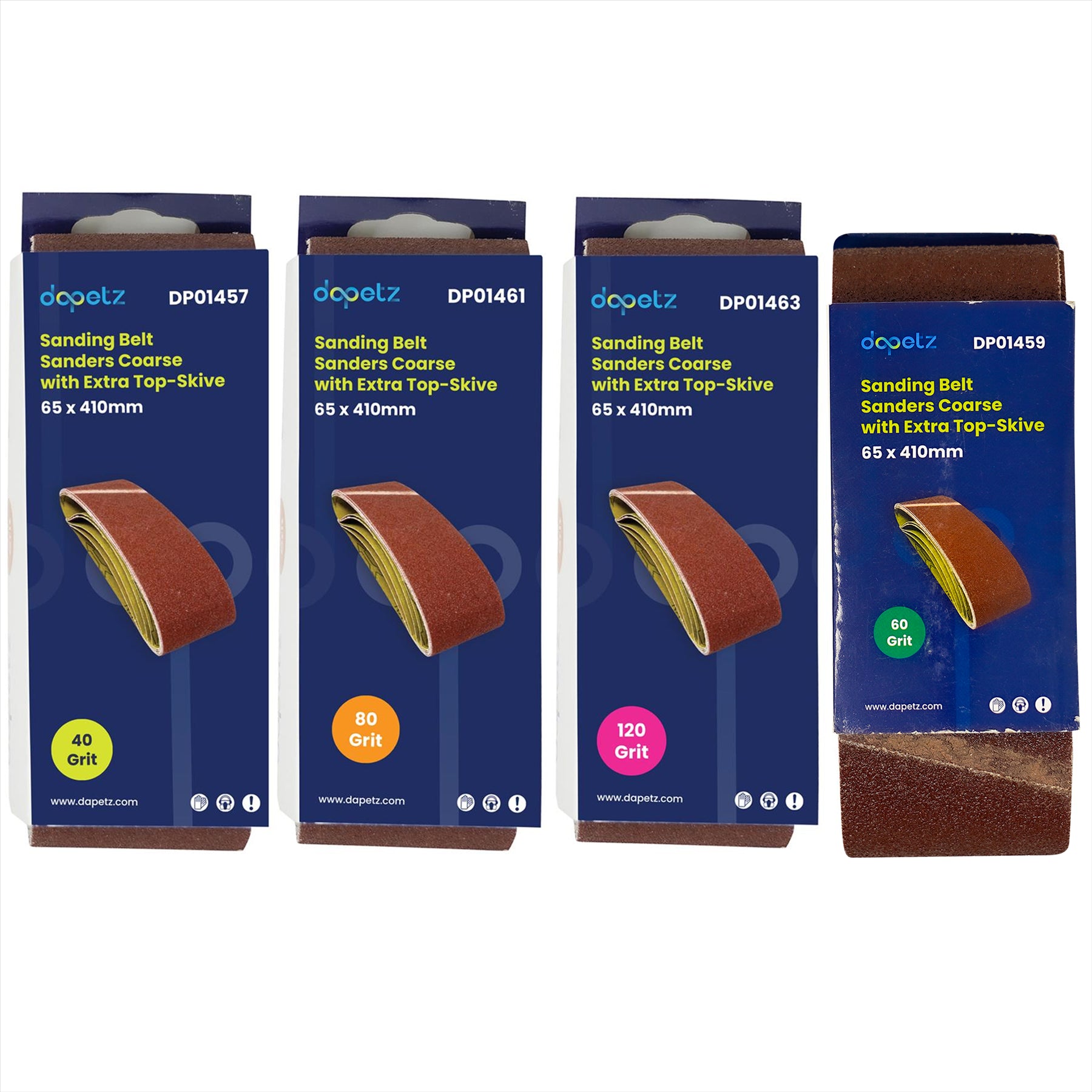 Sanding Belts 5Pcs 65 x 410mm 40/60/80/120 Grit Very Coarse Sanding Belts By Dapetz