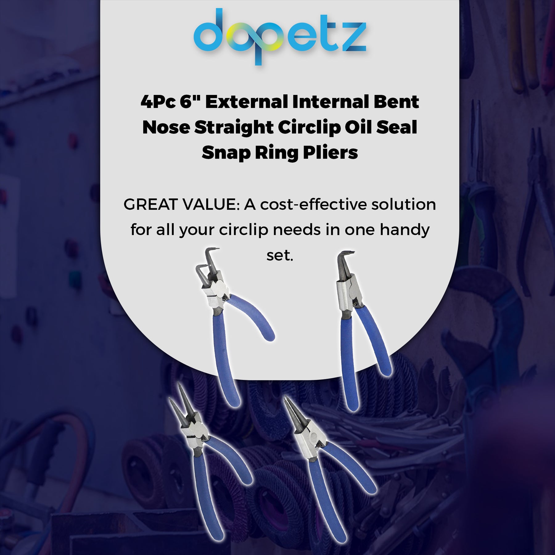 4PCS Circlip Pliers Set 6 Snap Ring Internal External Bent Nose 150mm Tool By Dapetz