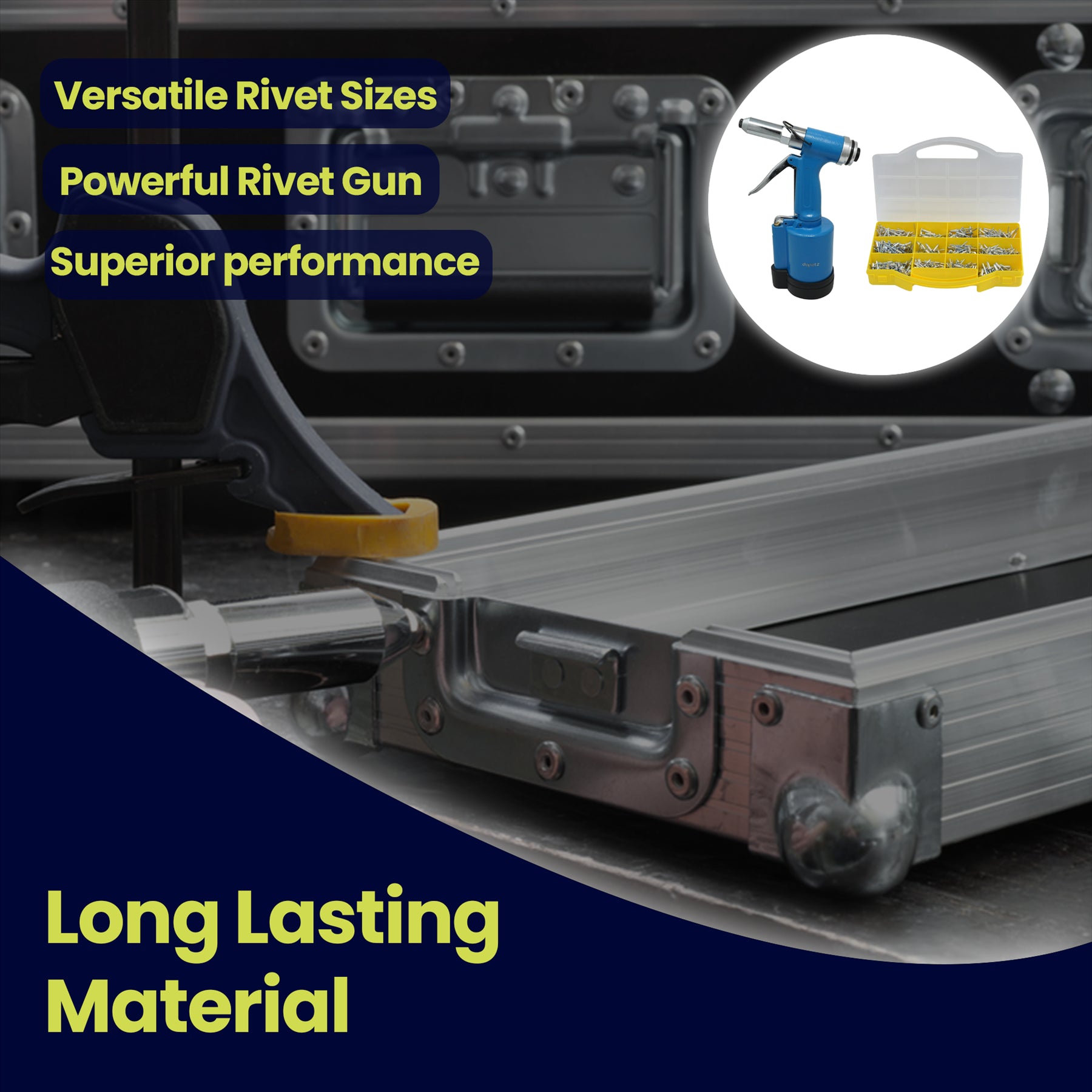 Air Hydraulic Rivet Gun Pop Riveter 3/16" 5/32" 1/8" 3/32" With 650pc Rivets