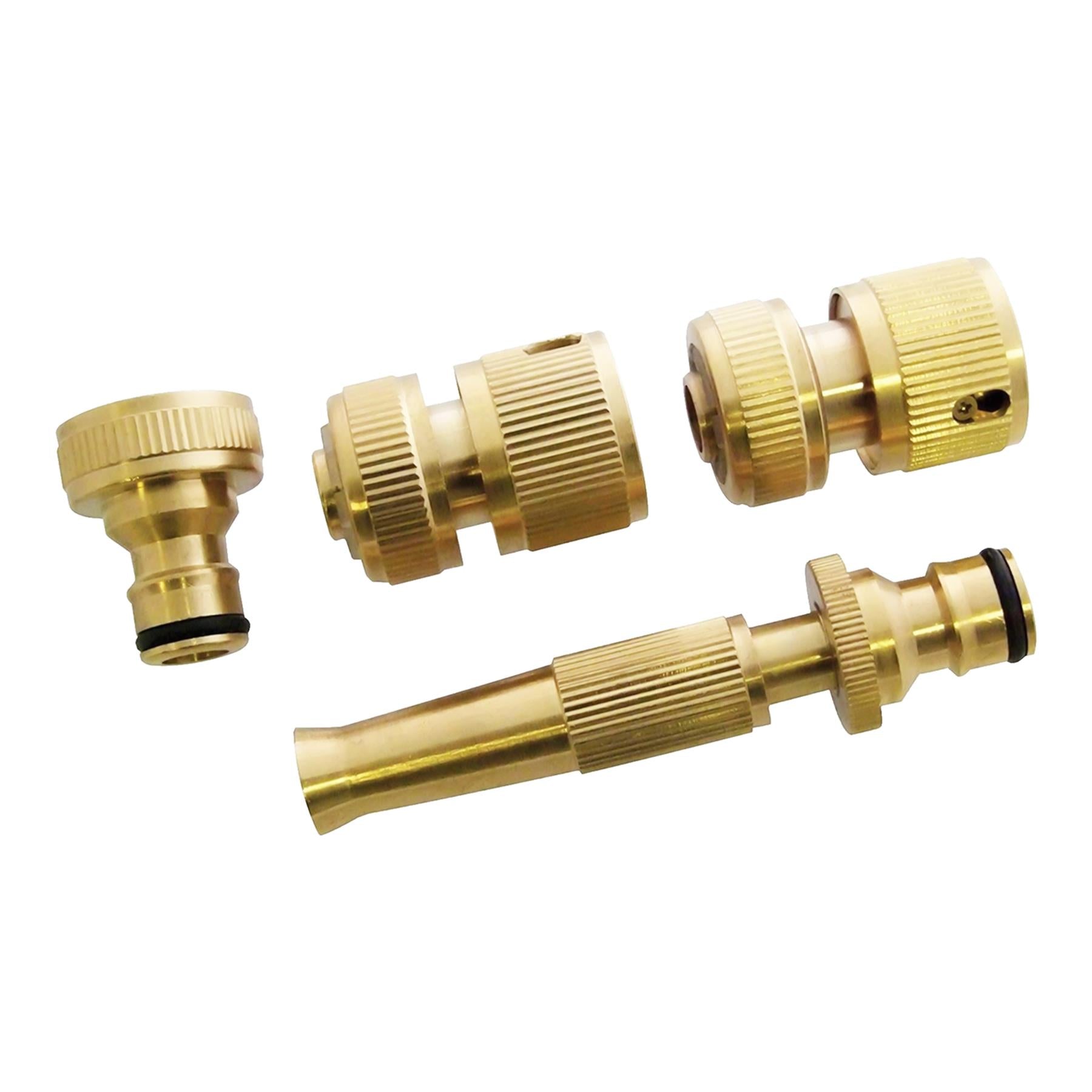 4 Piece Brass Hose Tap Fitting Connecter Set High Quality For Gardening Plumbing