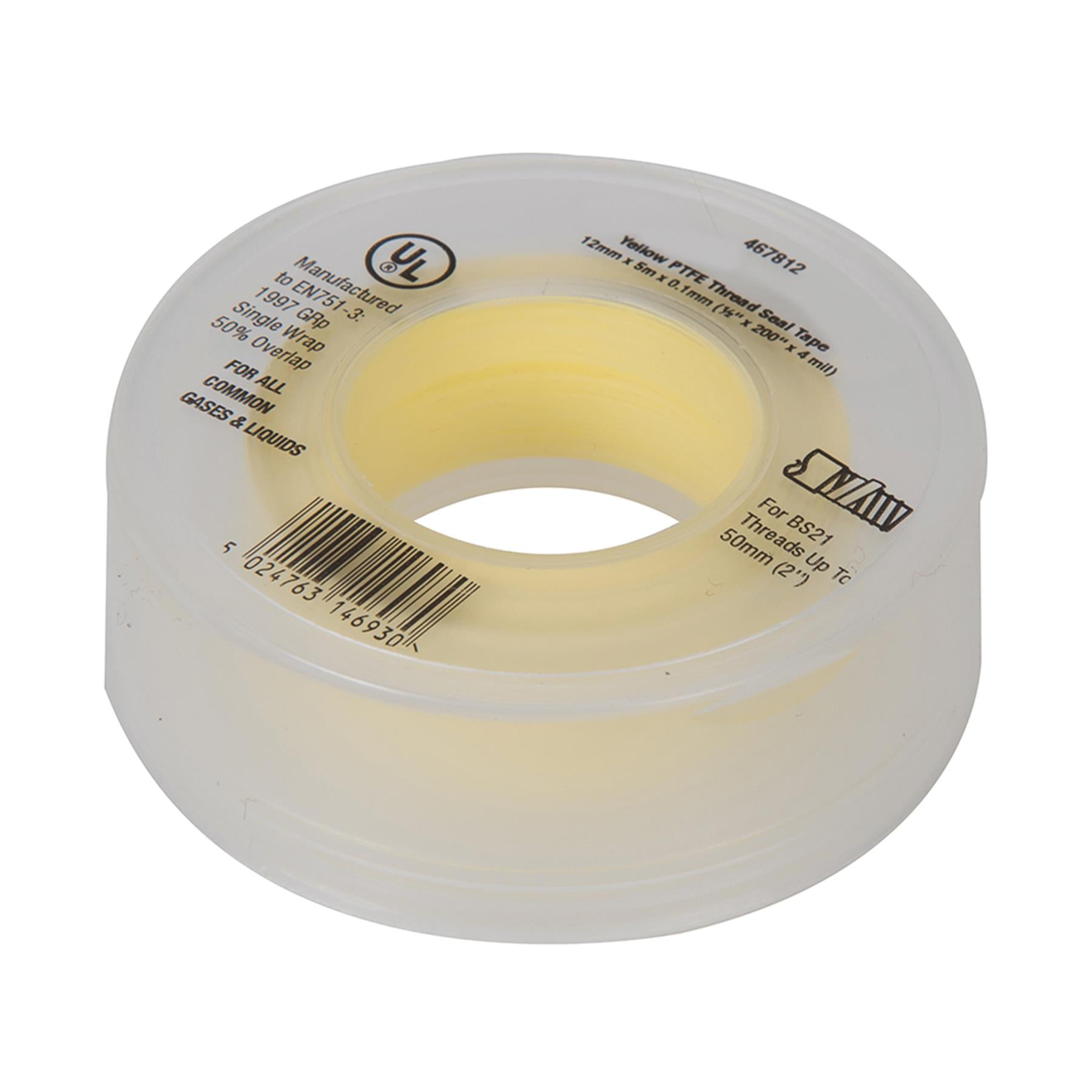 PTFE Gas Thread Seal Tape 12mm x 5m Yellow for LPG, Natural Gas 10 Pack By Dapetz