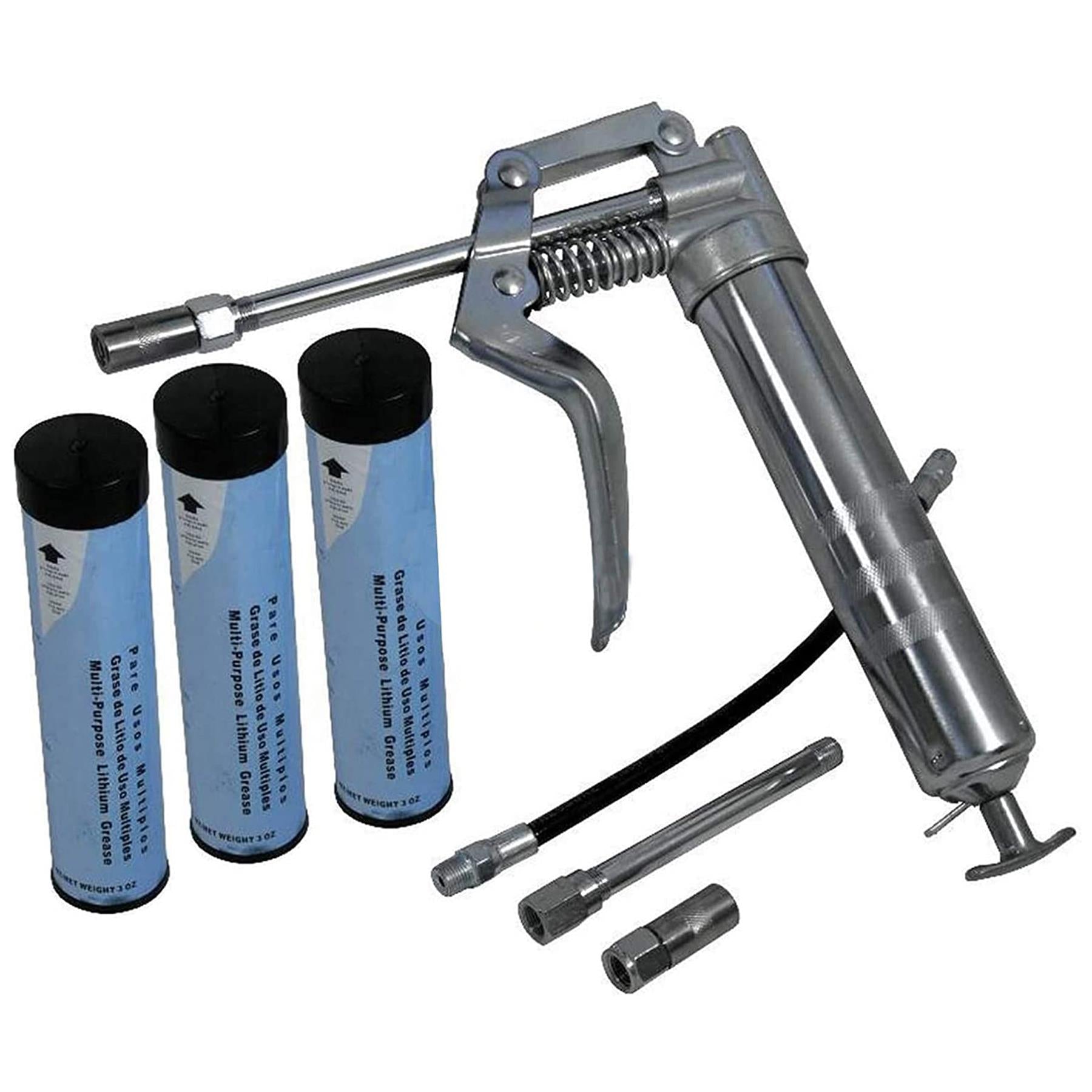 Pistol Grip Grease Gun Set With 3 Cartridges For 3Oz Cartridge Or Bulk Grease