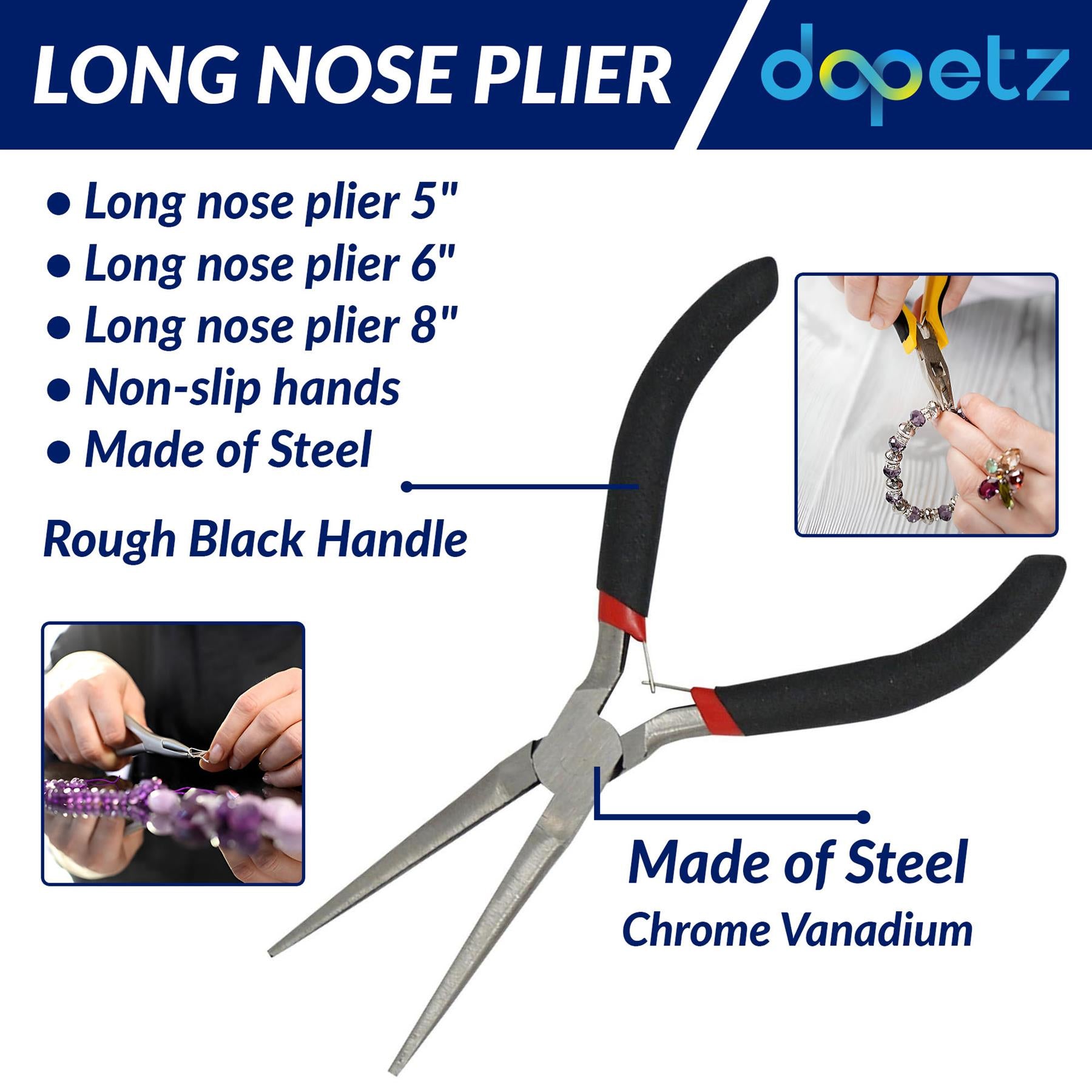 Mini Extra Long 150mm Needle Nose Pliers With Soft Grip Handle Hardened Steel By Dapetz