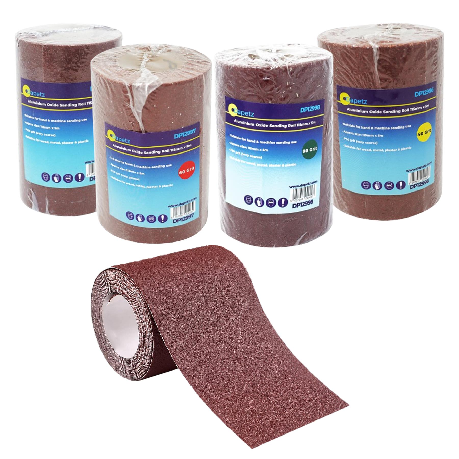 5m Aluminium Oxide Sanding Roll 115mm 40/60/80/120 Grit Anti Clog Sandpaper By Dapetz