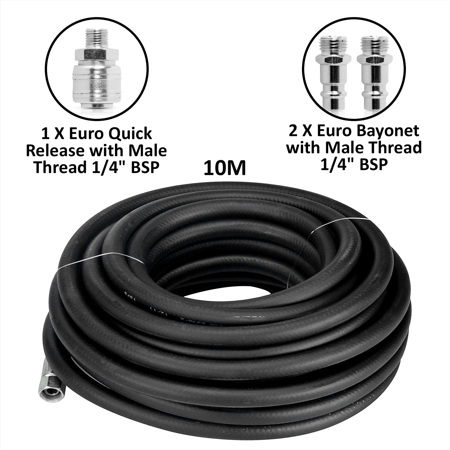 Rubber Air Compressor Hose Air Line 10m Metre 1/4" BSP Female End Bore 8mm 5/16"
