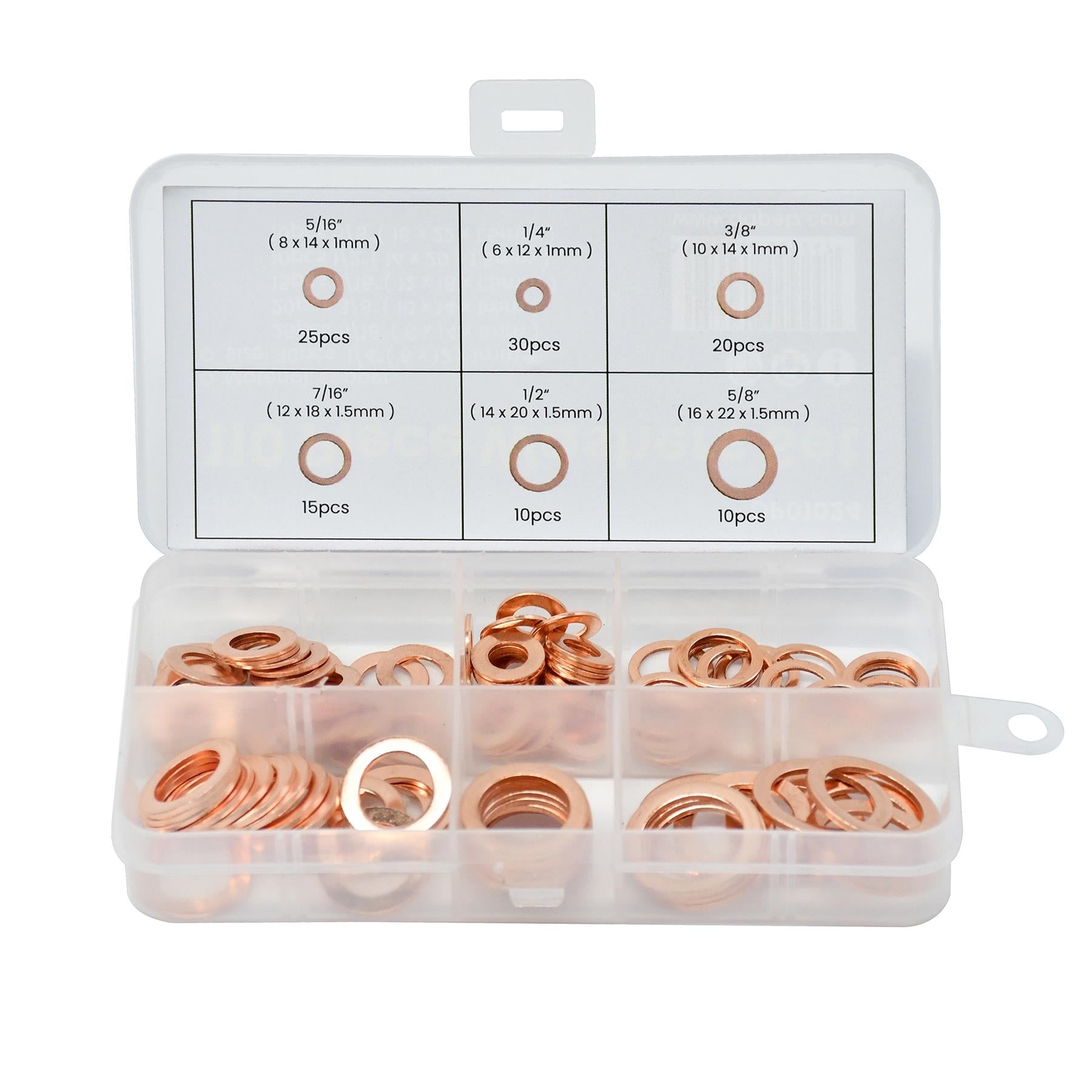 Assorted Box 110 Piece Imperial Washers Solid Copper Sump Plug Washer Set New By Dapetz