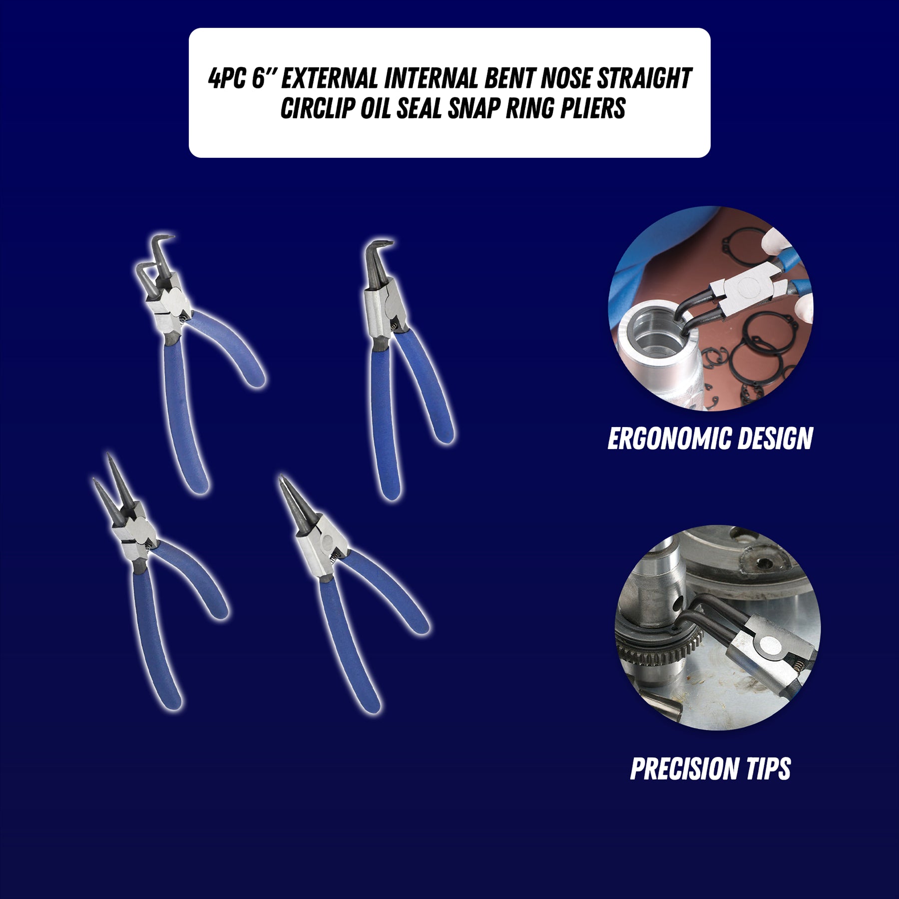 4PCS Circlip Pliers Set 6 Snap Ring Internal External Bent Nose 150mm Tool By Dapetz