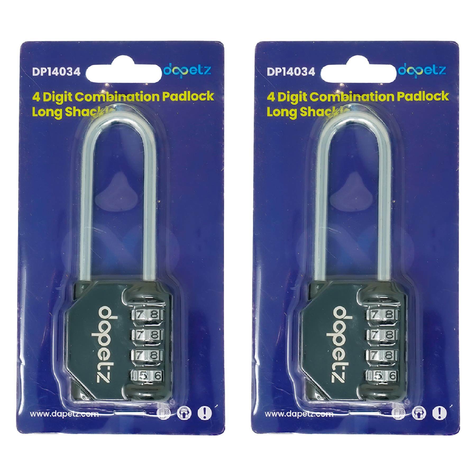 (Pack of 2) Combination Padlock Long Shackle 4 Digit Lock | Locker, Gym, Bag, Travel, Suitcase by Dapetz