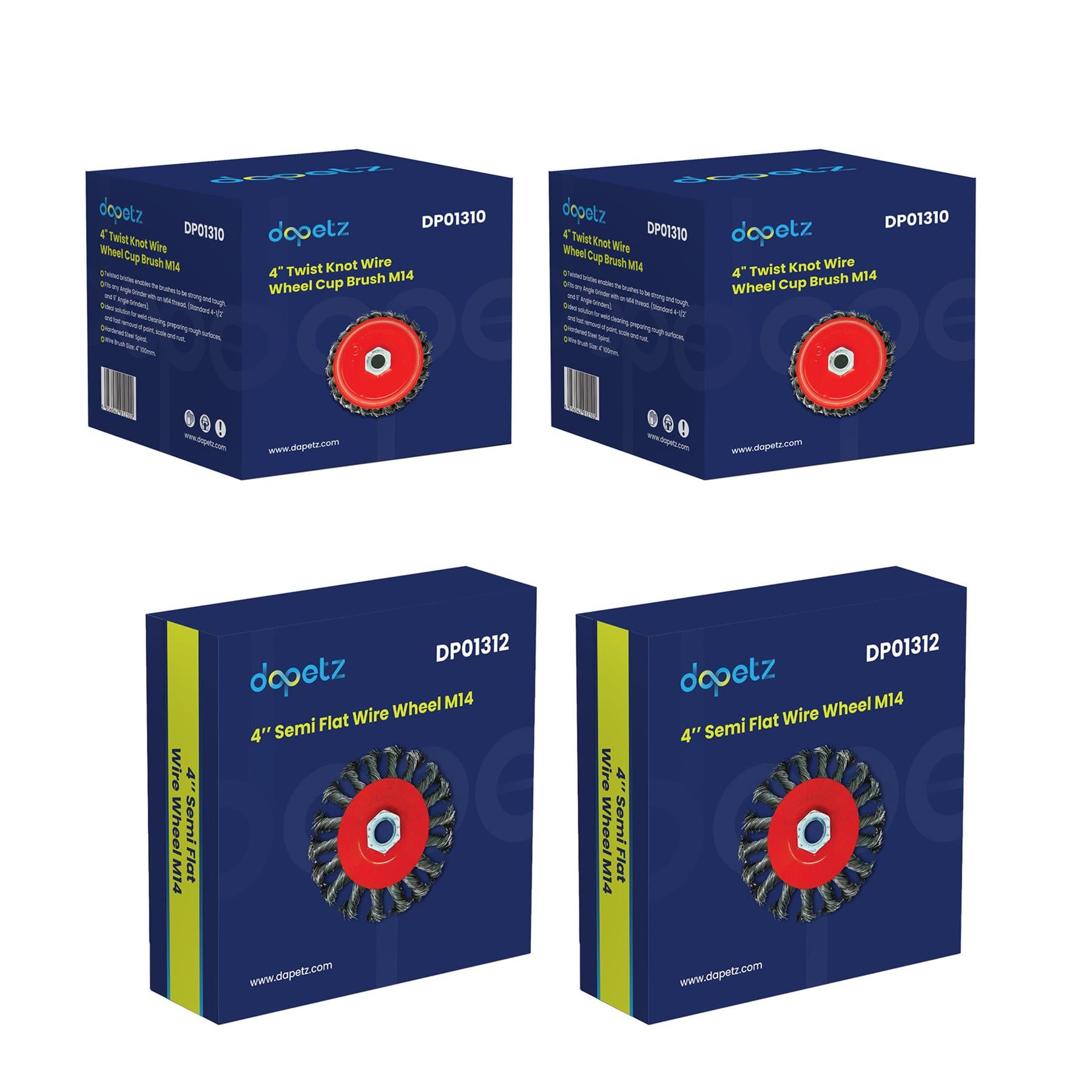 4PCs Twist Knot Semi Flat Wire Wheel Cup Brush Set Kit For 115mm Angle Grinder By Dapetz