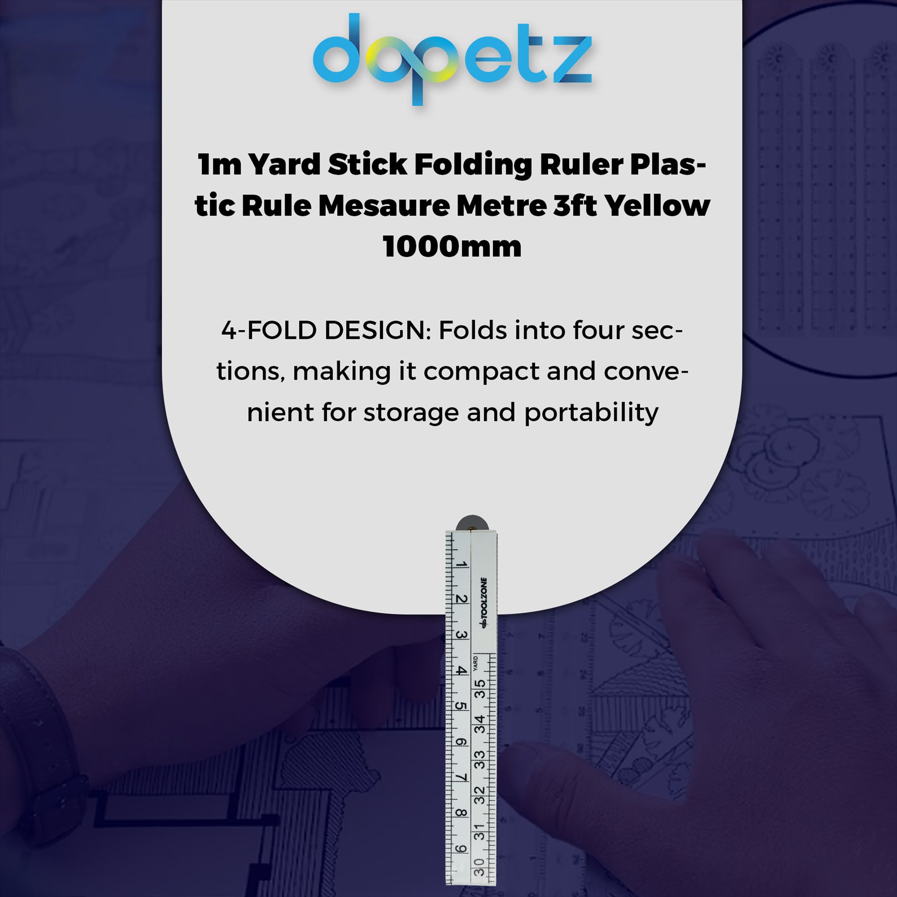 1m Folding Ruler Plastic Rule Measure 3ft Yellow 1000mm