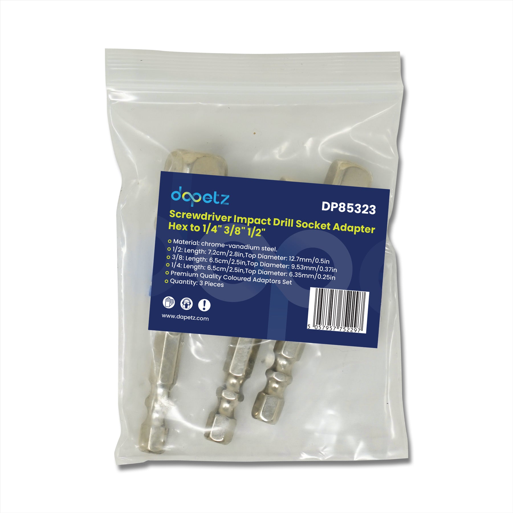 Screwdriver Impact Drill Socket Adapter Hex To 1/4" 3/8" 1/2" Inch Bit Ratchet T 3PCS By Dapetz