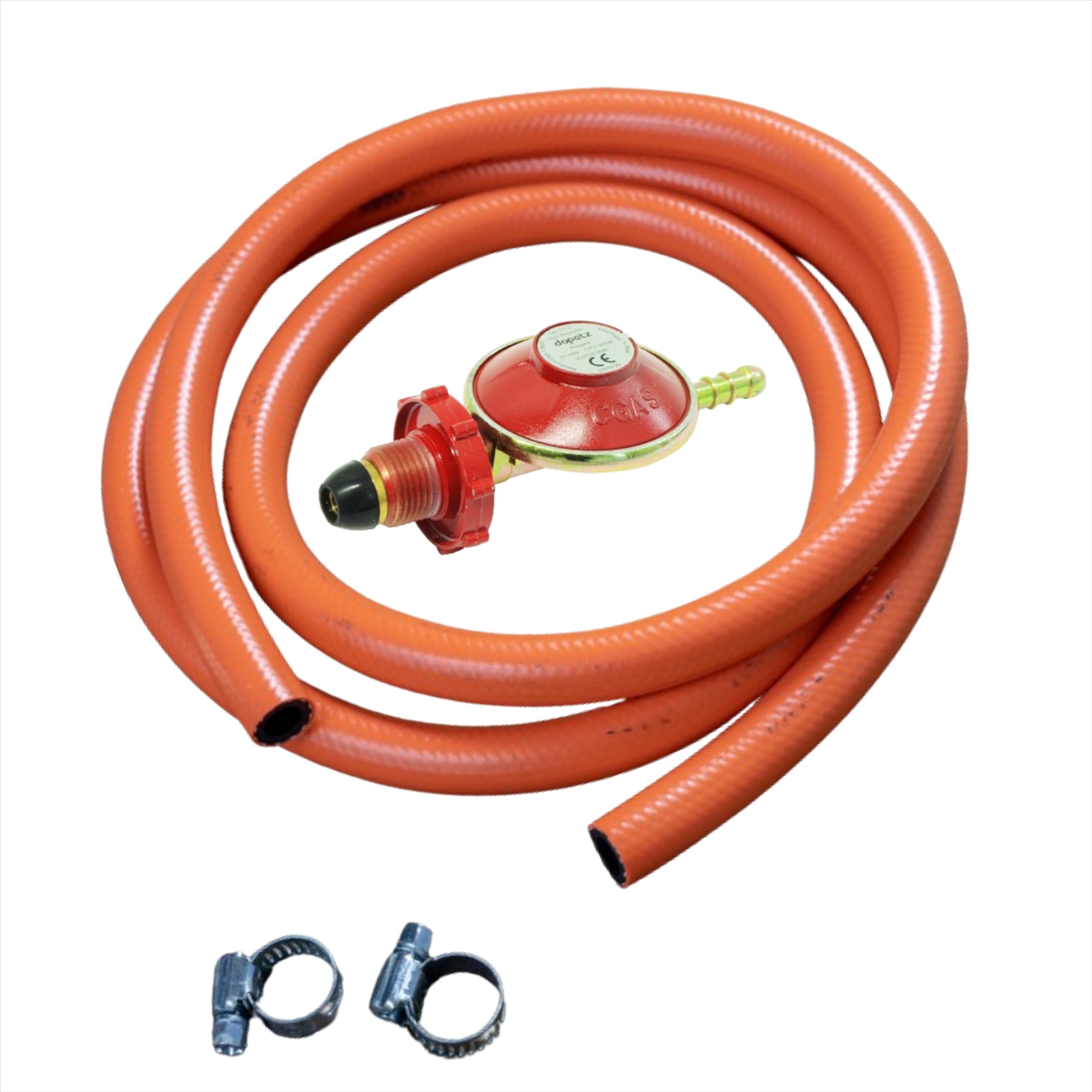 Hand Wheel Propane Gas Regulator Kit 2 Metre 8mm ID Hose Pipe And 2 Clips 37mbar
