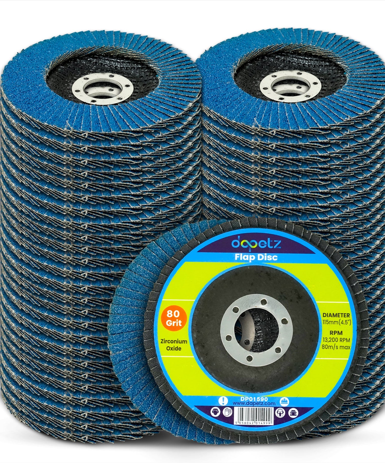 Flap Disc 115mm Zirconium Oxide 80 Grit For 4.5" Angle Grinder Wheel Disc Pack of 50 by Dapetz