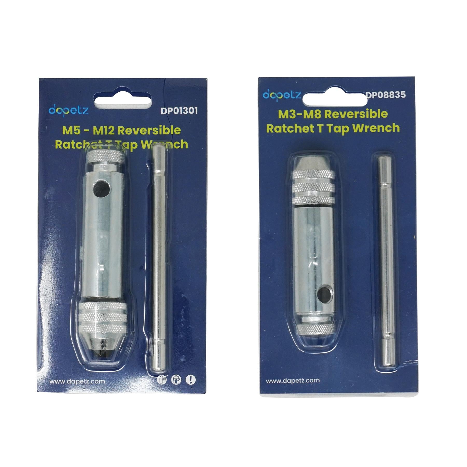 2PCS Ratchet Tap Wrench M3-m8/M5-m12 Reversible Holder T Bar Handle Tap Die Set By Dapetz