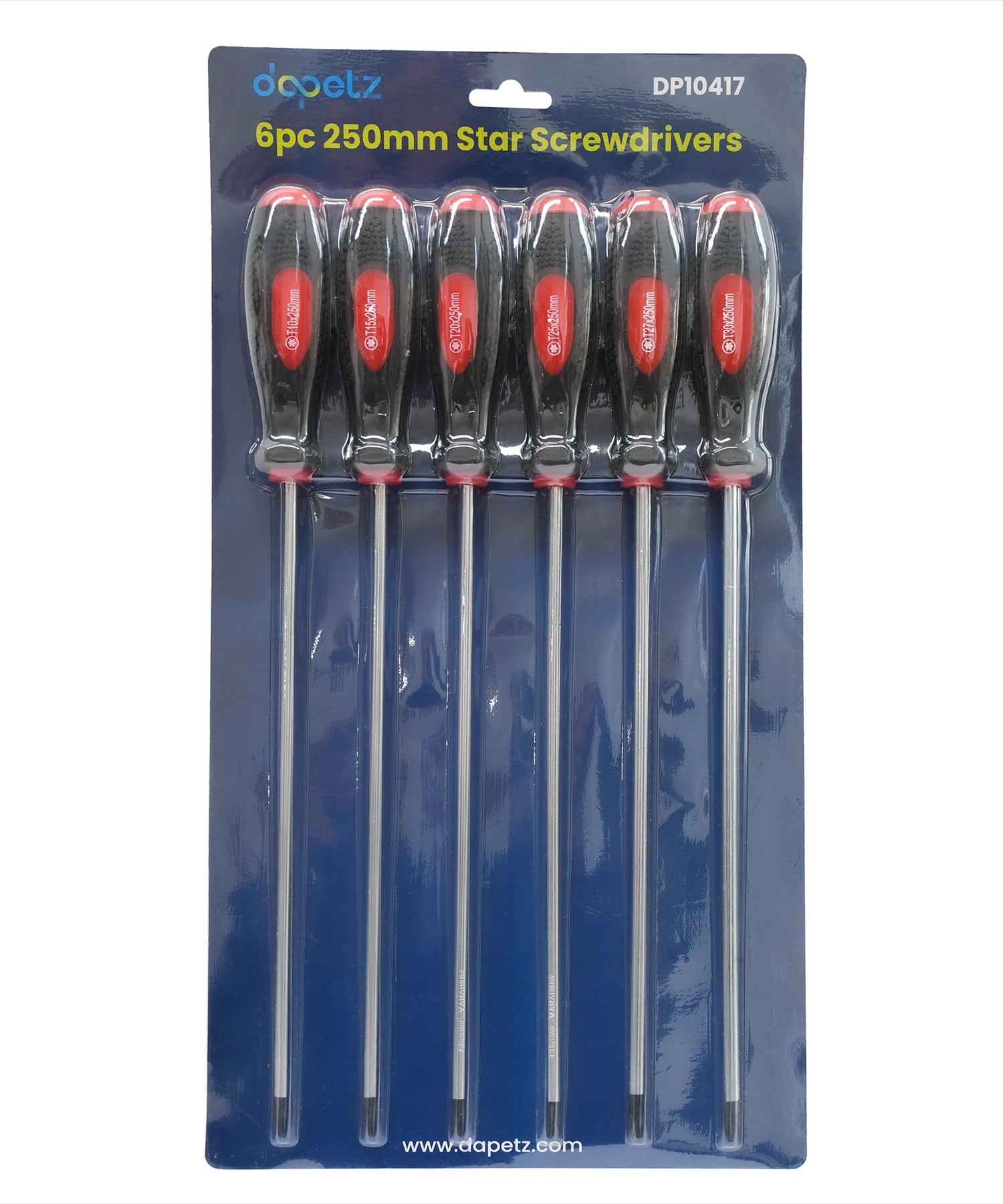Extra Long Torx Star Screwdriver Set 6Pc 250mm T10 T15 T20 T25 T27 T30 by Dapetz
