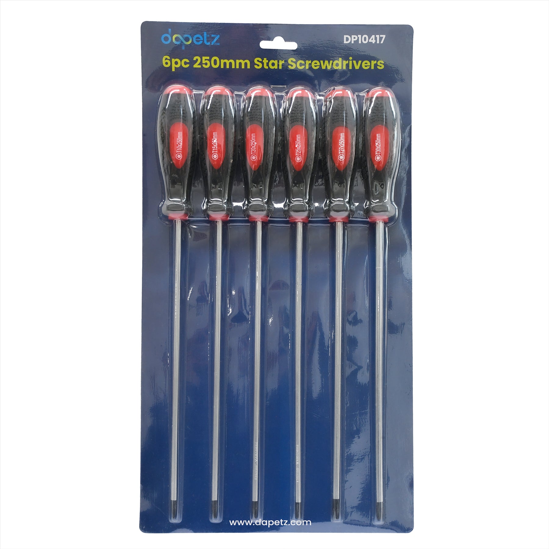 Extra Long Torx Star Screwdriver Set 6Pc 250mm T10 T15 T20 T25 T27 T30 by Dapetz