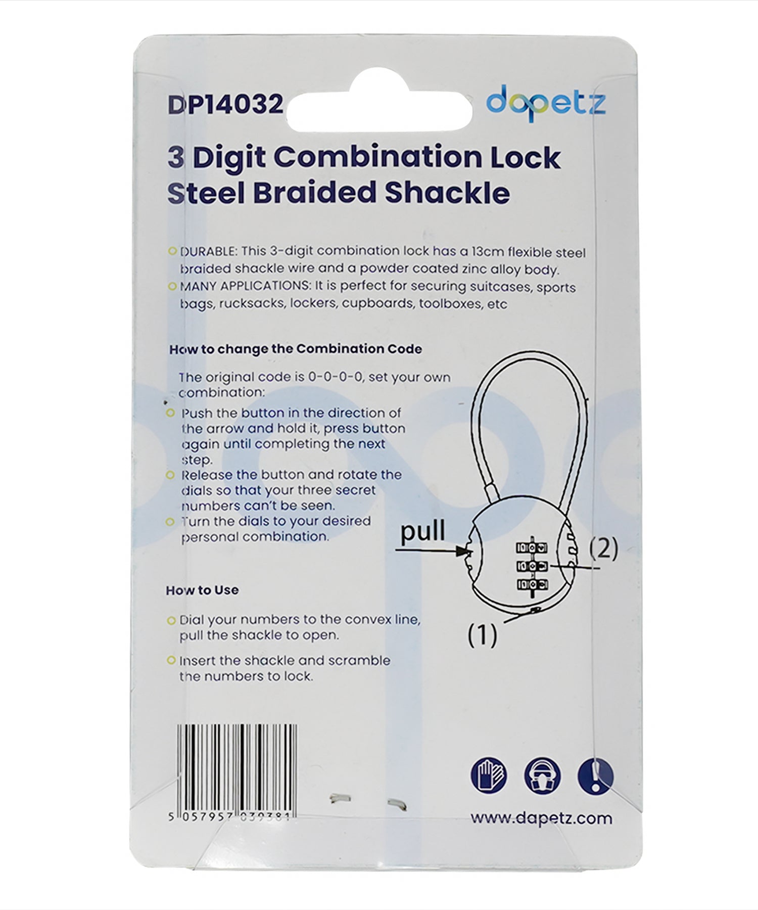 3-Digit Combination Lock | Bag, Backpack, Travel, Cycle Security Wire Padlock by Dapetz