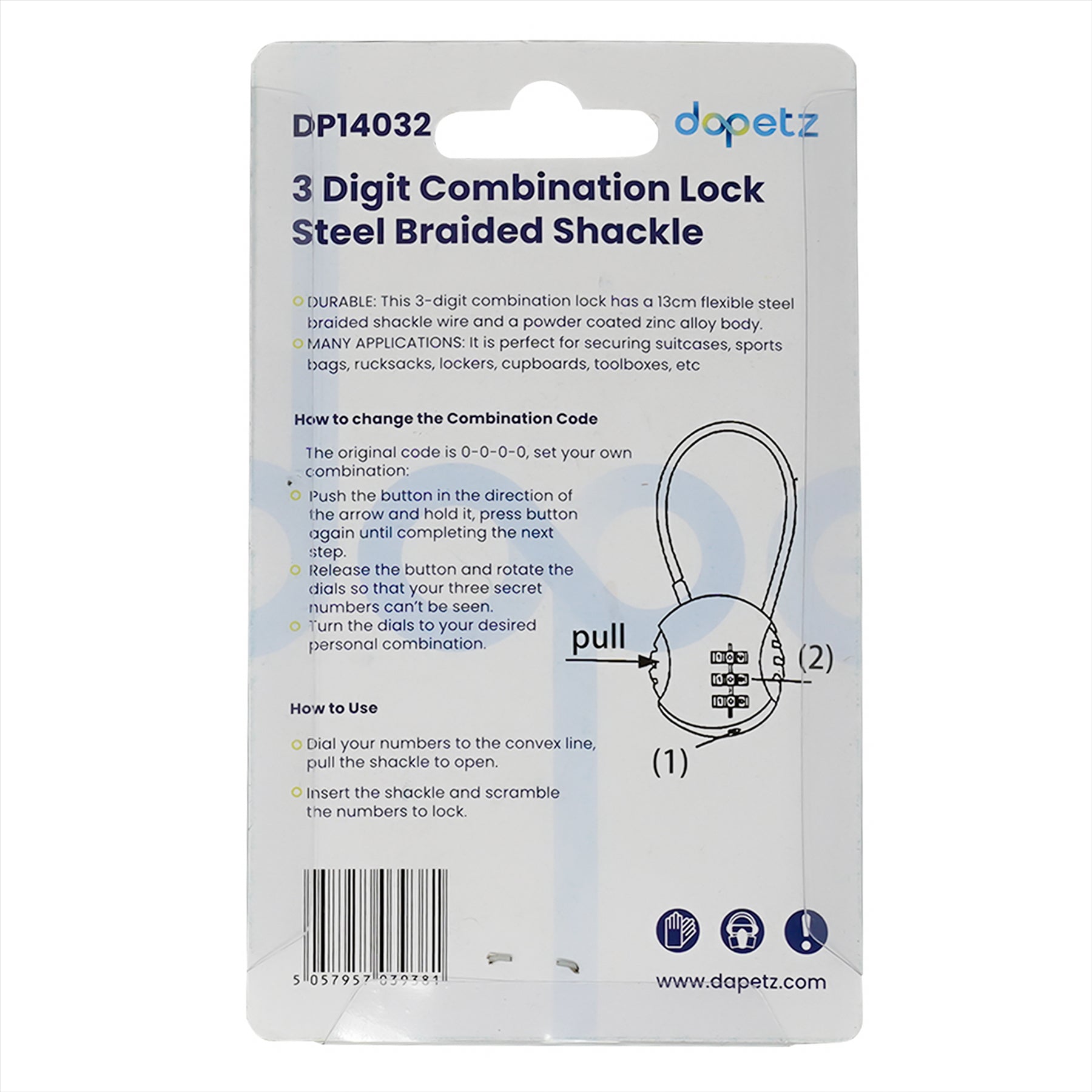 3-Digit Combination Lock | Bag, Backpack, Travel, Cycle Security Wire Padlock by Dapetz