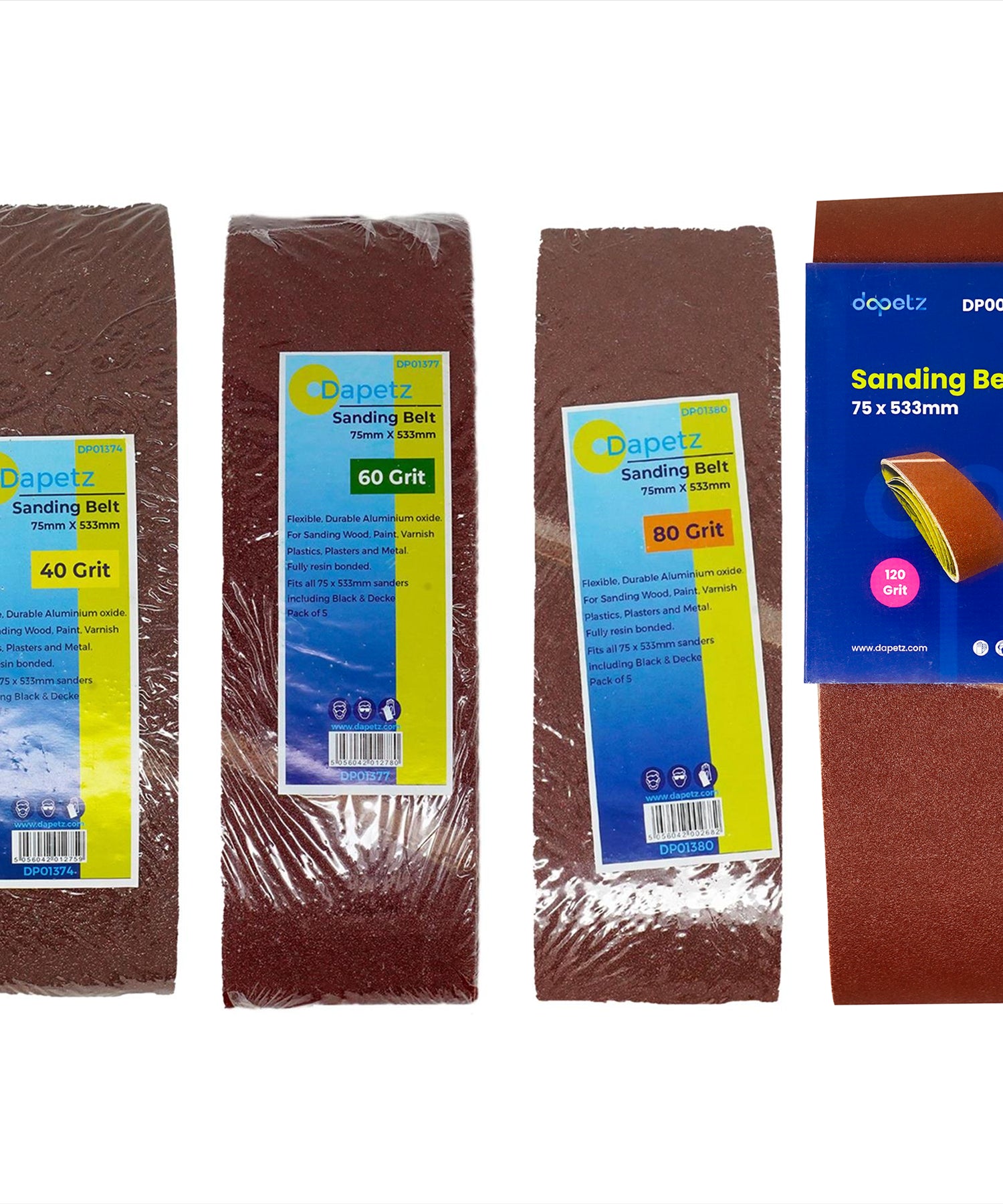 Dapetz 20X Sanding Belts 75 x 533mm 40/60/80/120 Grit Belt Sanders MAKITA / BOSCH