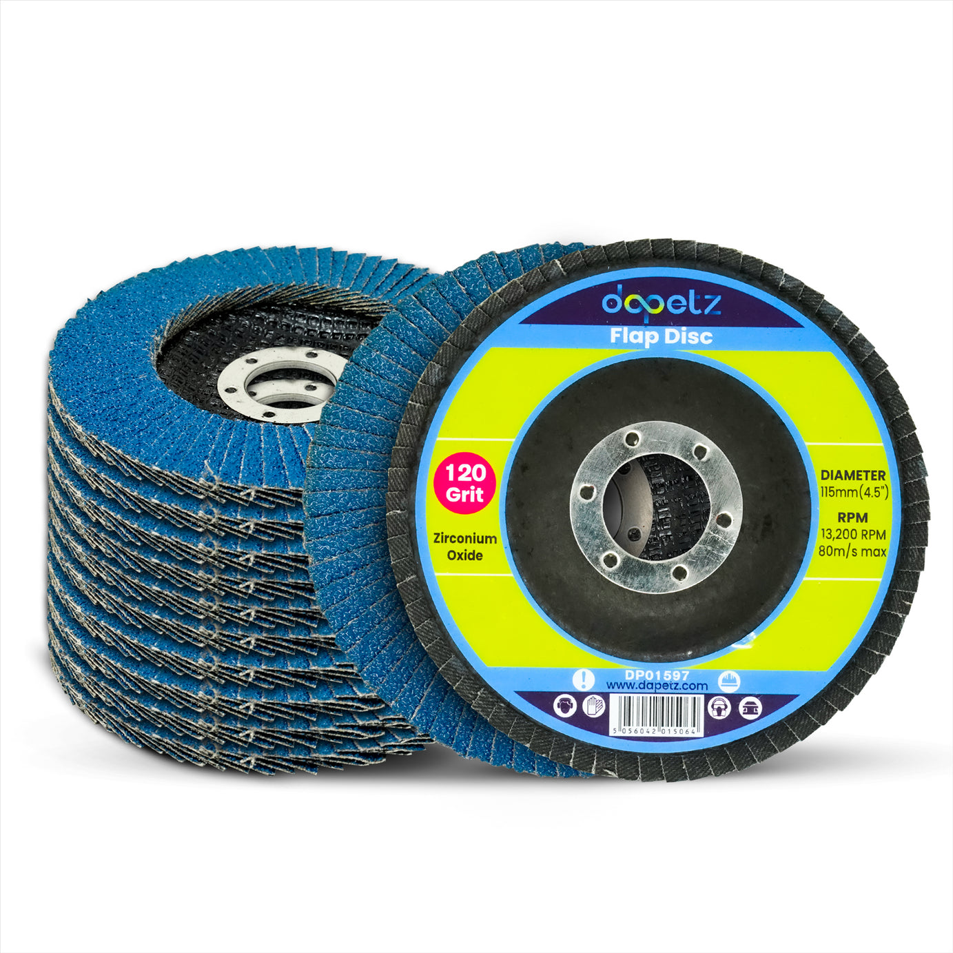 Flap Discs 115mm Sanding 10Pcs 120 Grit Grinding Wheel Disc 4.5" Zirconium Oxide By Dapetz