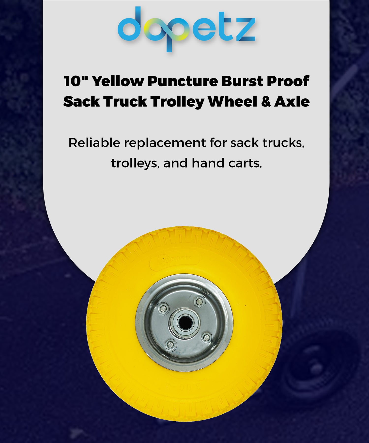 10" Yellow Puncture Burst Proof Sack Truck Trolley Wheel & Axle by Dapetz