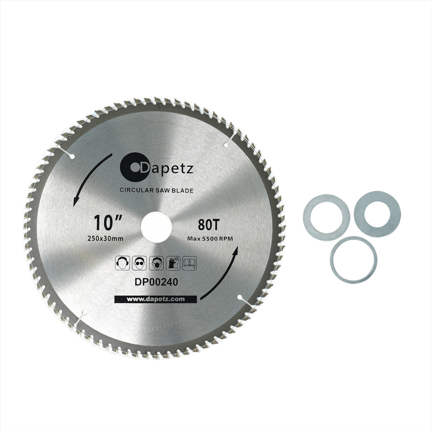 Circular Saw Blade 30mm Bore 25mm 20mm 16mm Rings Mitre 10" 80T Fine Cut 250mm by Daptez