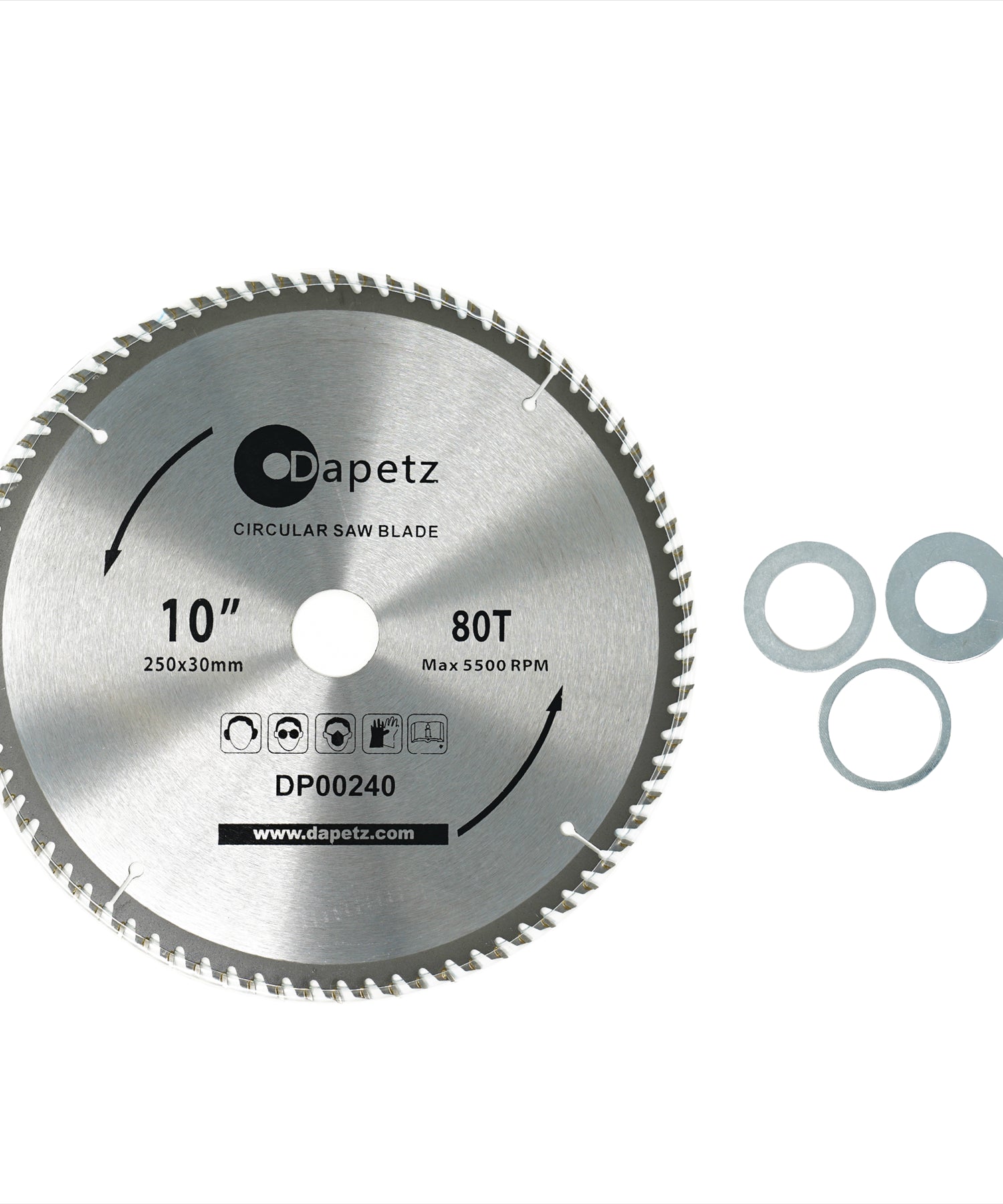 Circular Saw Blade 30mm Bore 25mm 20mm 16mm Rings Mitre 10" 80T Fine Cut 250mm by Daptez