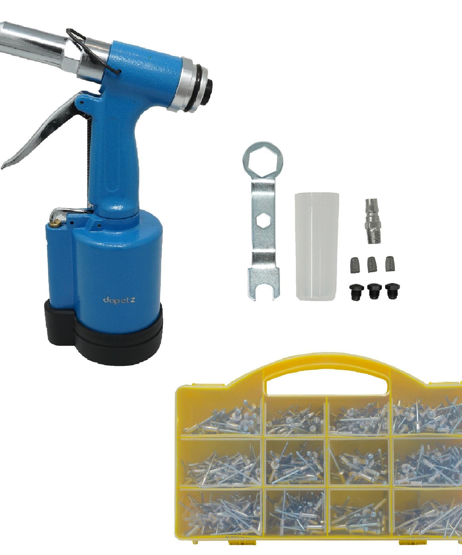 Air Hydraulic Rivet Gun Pop Riveter 3/16" 5/32" 1/8" 3/32" With 650pc Rivets