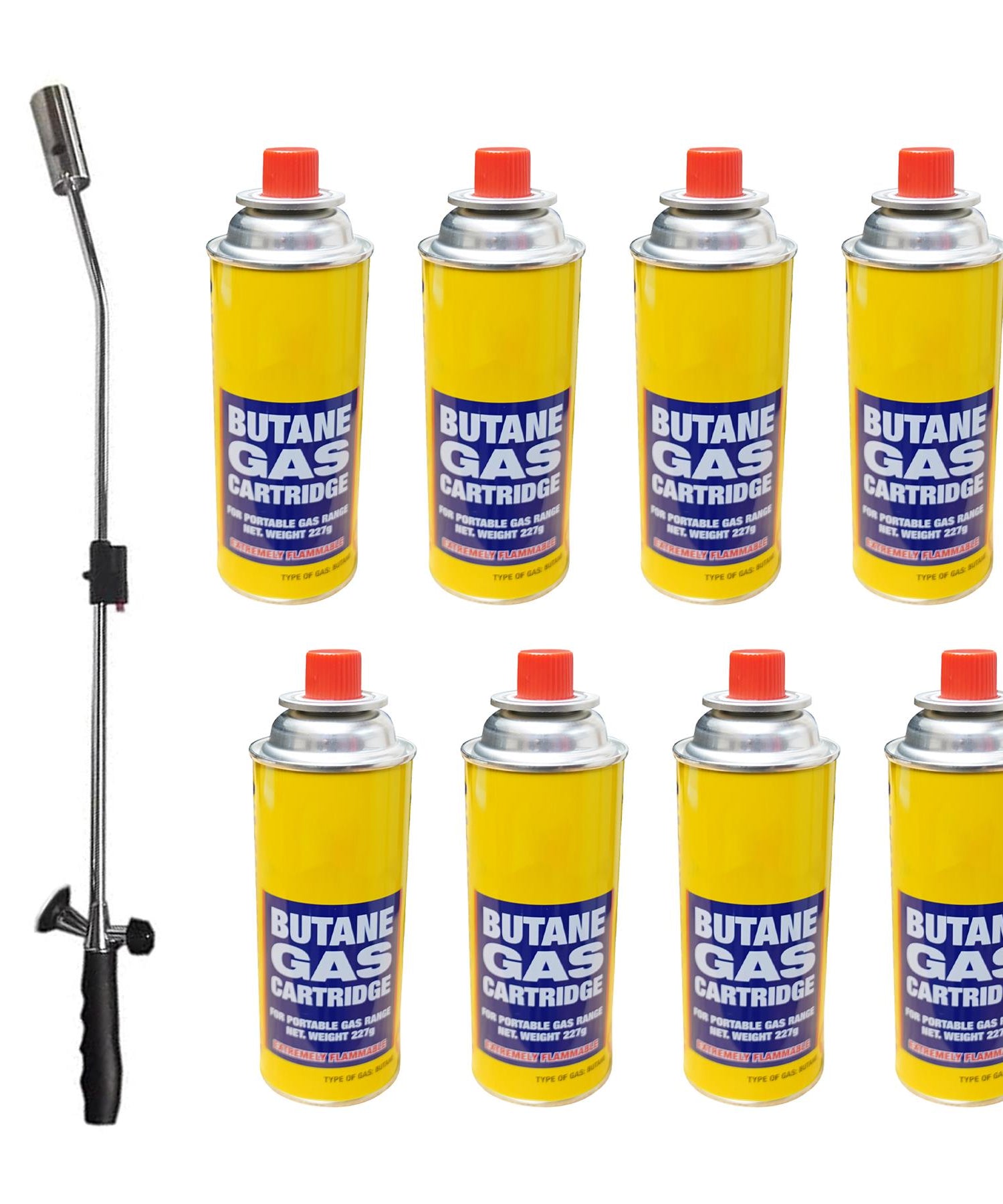 Butane Wand Blowtorch For Weed Gas Burner Torch with Adjustable Flame Weeds Killer Burner Flame Thrower With 8 Gas Refills Canisters with adaptor Converts Fuel Canister Head for Long Gas Tank