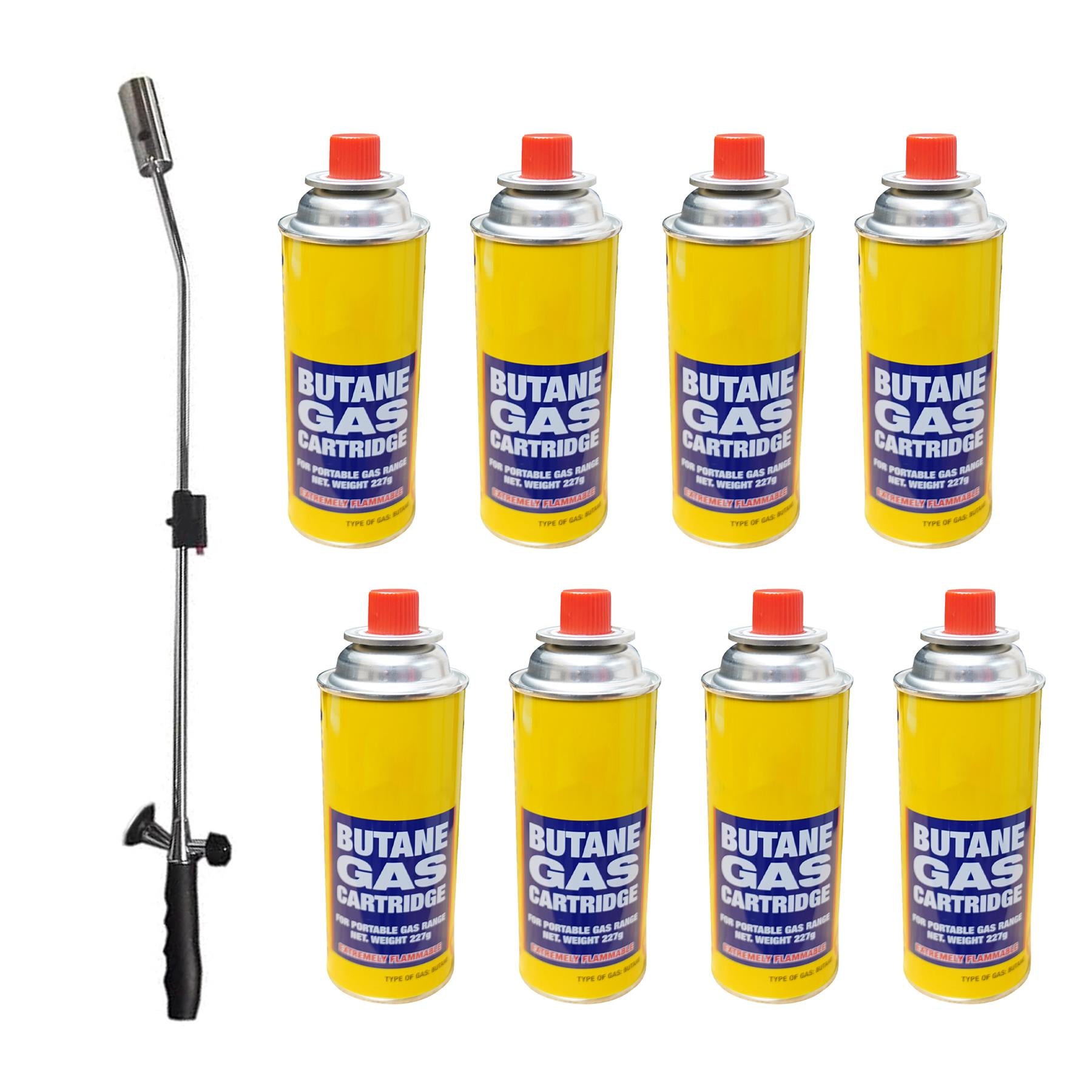 Butane Wand Blowtorch For Weed Gas Burner Torch with Adjustable Flame Weeds Killer Burner Flame Thrower With 8 Gas Refills Canisters with adaptor Converts Fuel Canister Head for Long Gas Tank